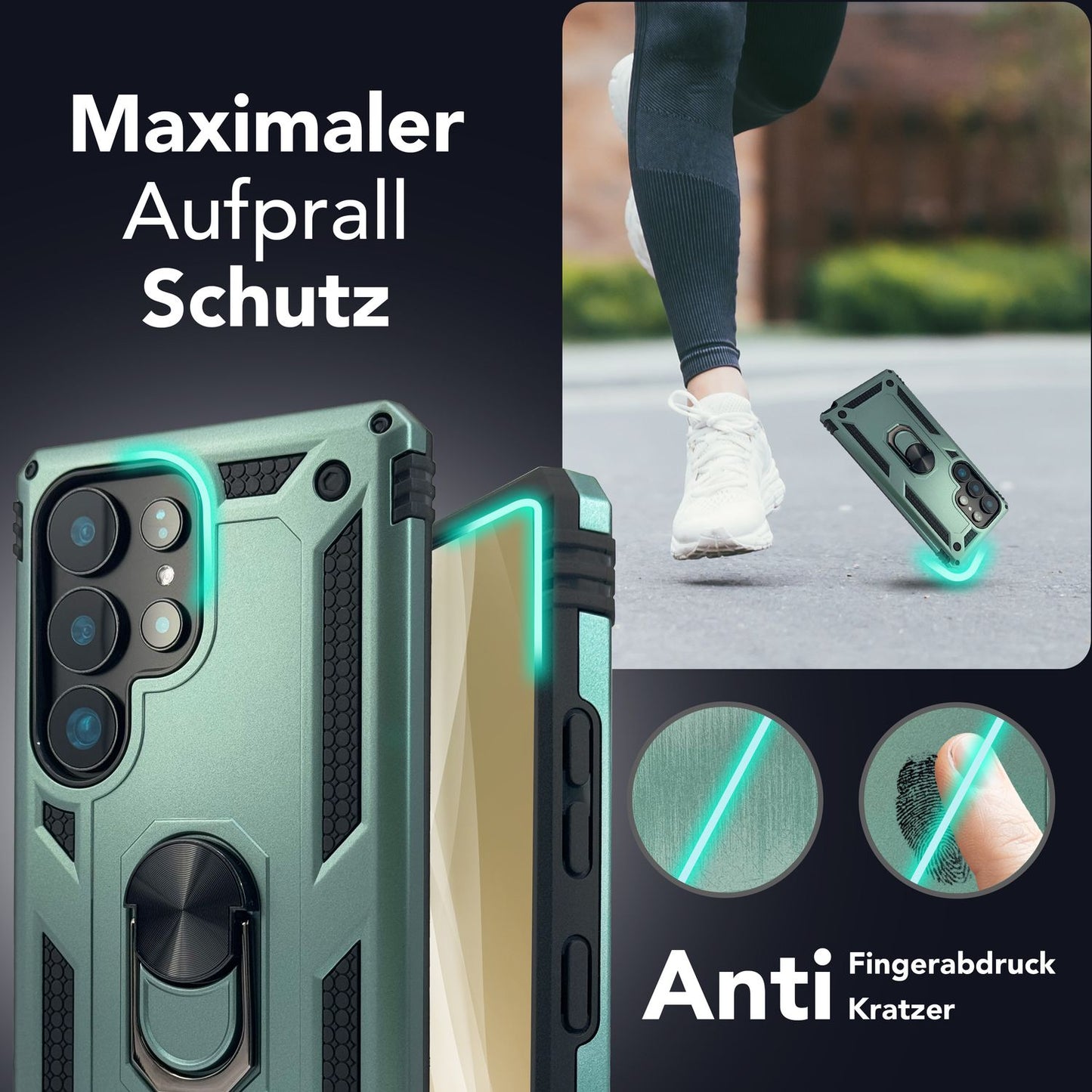 NALIA RingDefend für Samsung Galaxy S25 Ultra Hülle, Schockfeste Military Style Ringhülle, Kickstand Panzerhülle, 360° Rotierbarer Ring für Ständer und Finger-Halter