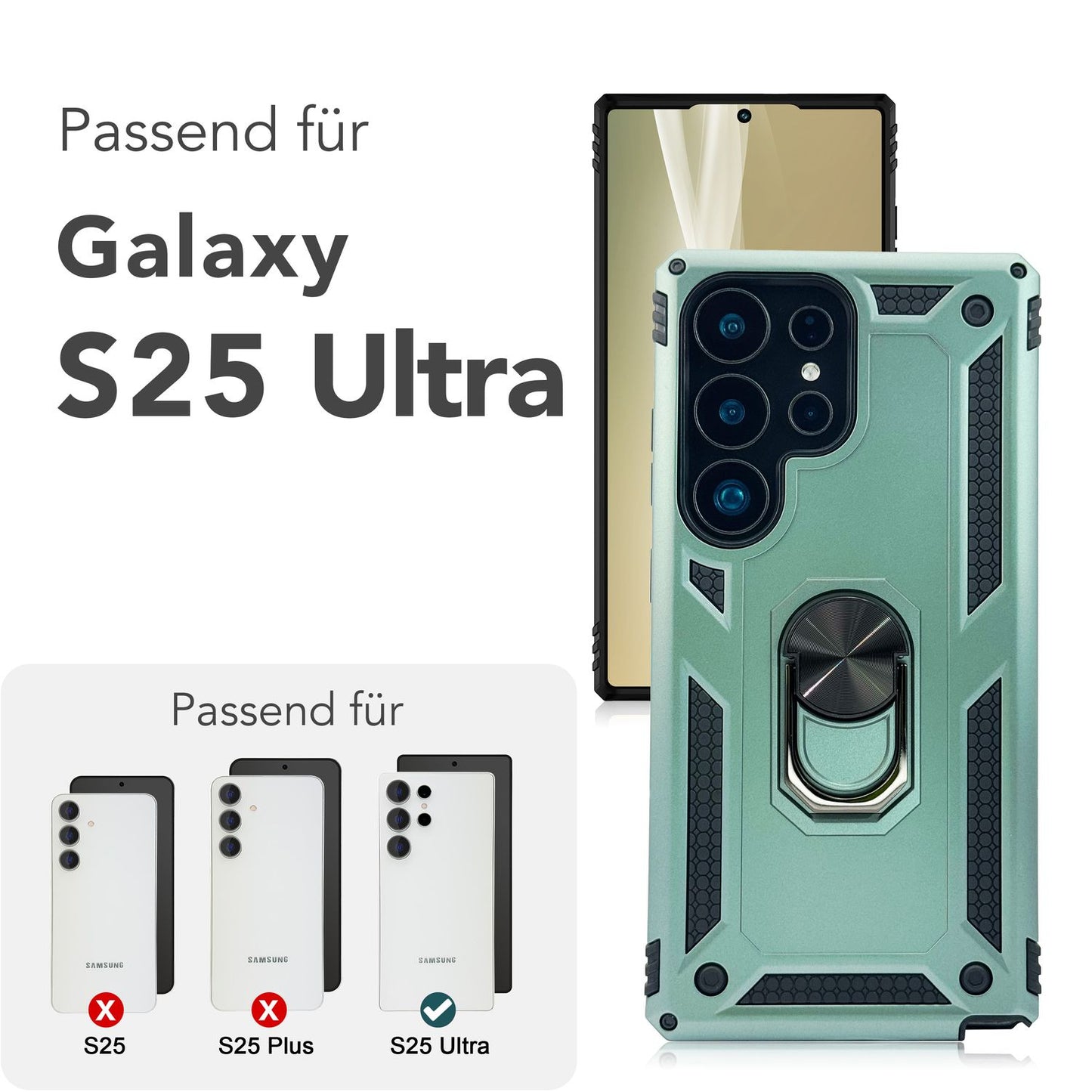 NALIA RingDefend für Samsung Galaxy S25 Ultra Hülle, Schockfeste Military Style Ringhülle, Kickstand Panzerhülle, 360° Rotierbarer Ring für Ständer und Finger-Halter