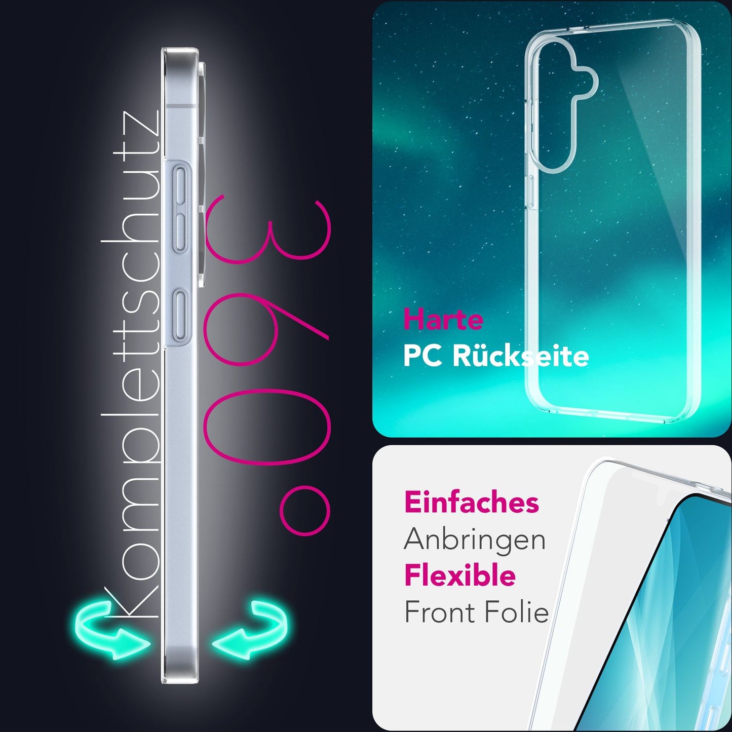 NALIA 360Guard für Samsung Galaxy S25 Plus Hülle, Transparente 360° Full-Body Schutzhülle, Anti-Gelb Effekt, Stabile Rückseite mit Frontfolie, Beidseitige Vollschutz Klarsichthülle