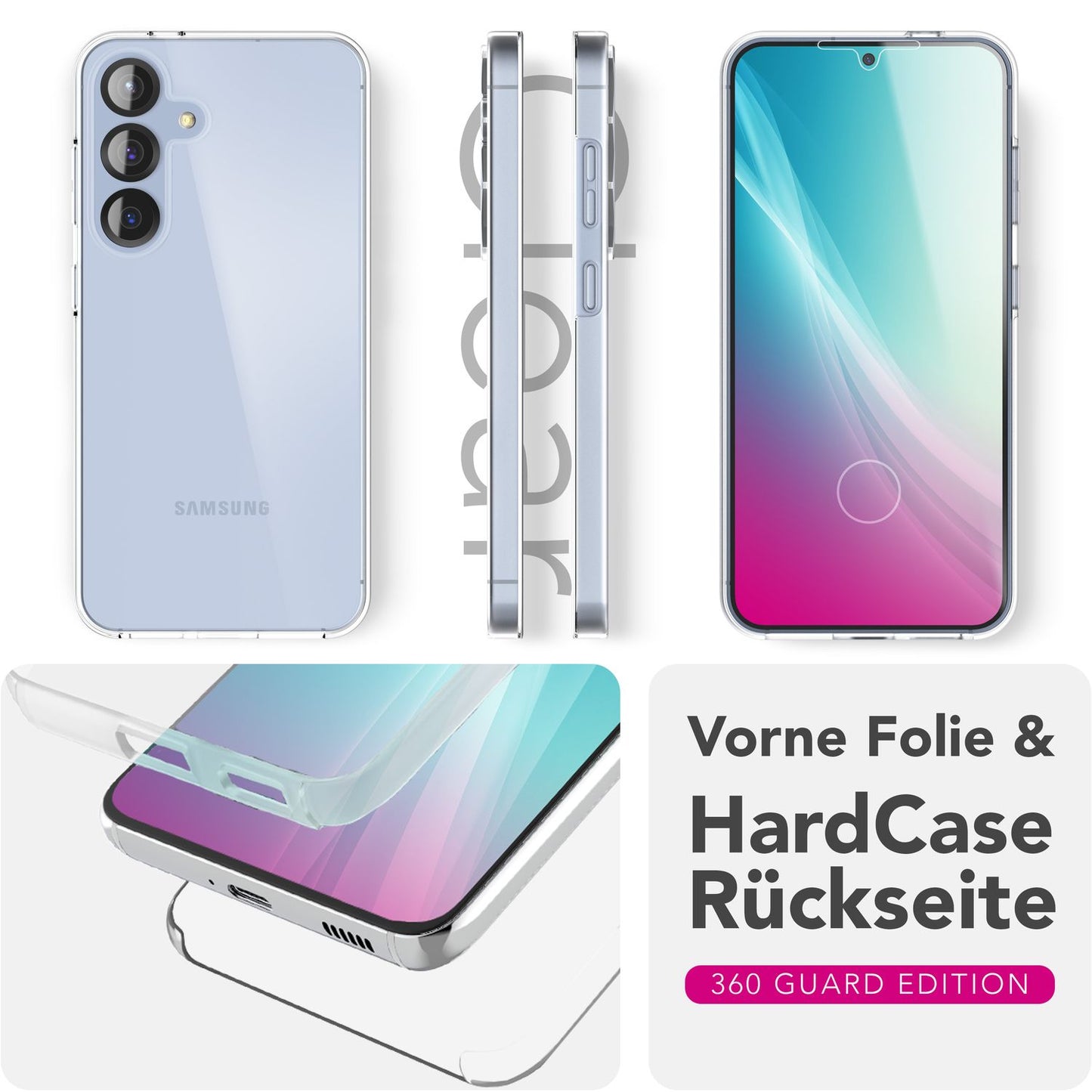 NALIA 360Guard für Samsung Galaxy S25 Plus Hülle, Transparente 360° Full-Body Schutzhülle, Anti-Gelb Effekt, Stabile Rückseite mit Frontfolie, Beidseitige Vollschutz Klarsichthülle