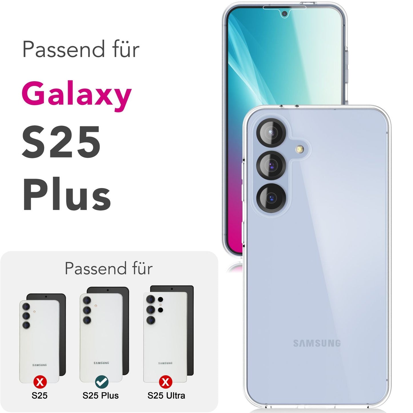 NALIA 360Guard für Samsung Galaxy S25 Plus Hülle, Transparente 360° Full-Body Schutzhülle, Anti-Gelb Effekt, Stabile Rückseite mit Frontfolie, Beidseitige Vollschutz Klarsichthülle