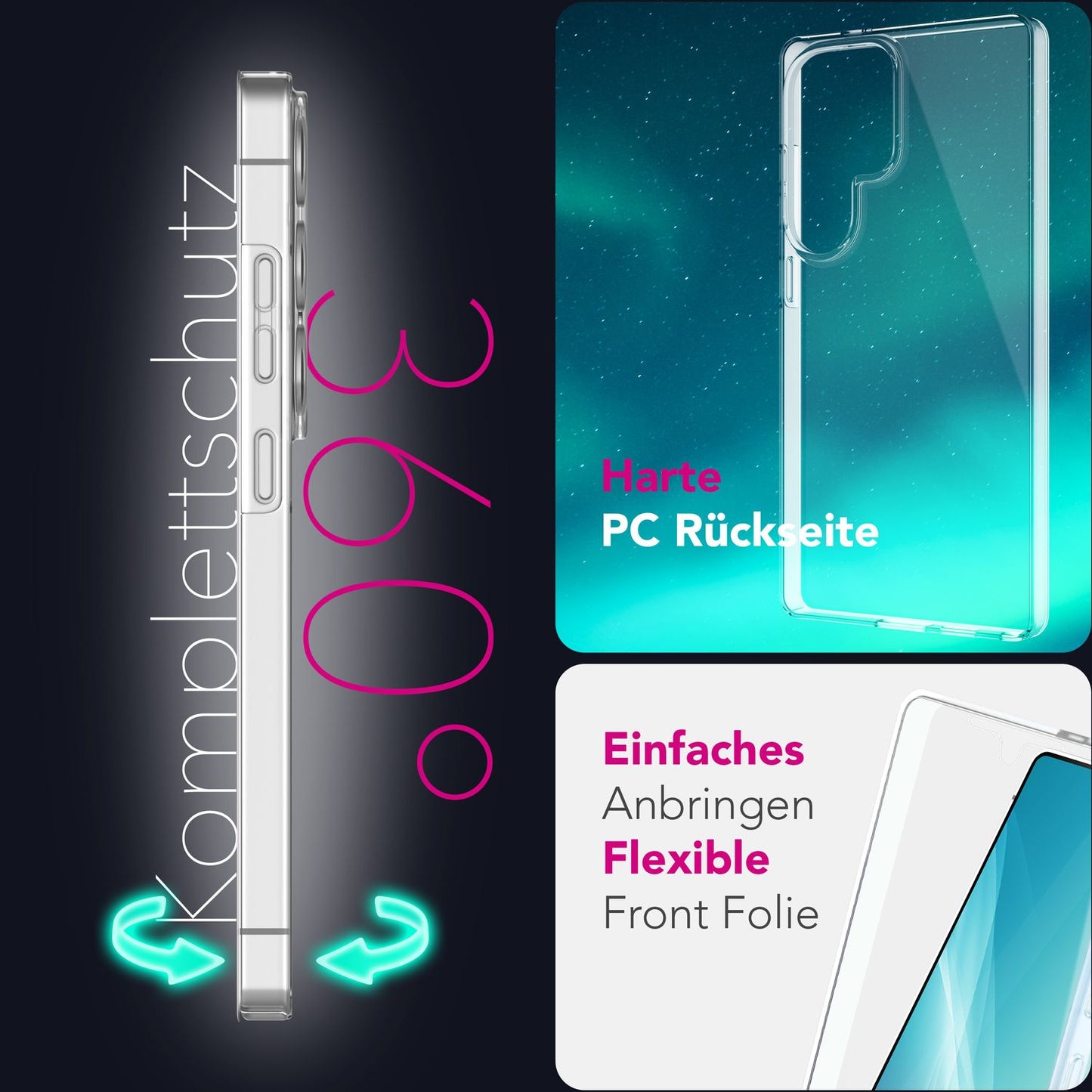NALIA 360Guard Transparente 360° Schutzhülle - Größe Passend Galaxy S25 Ultra Hülle Dicke 1,5 mm Gewicht Ca 28 g