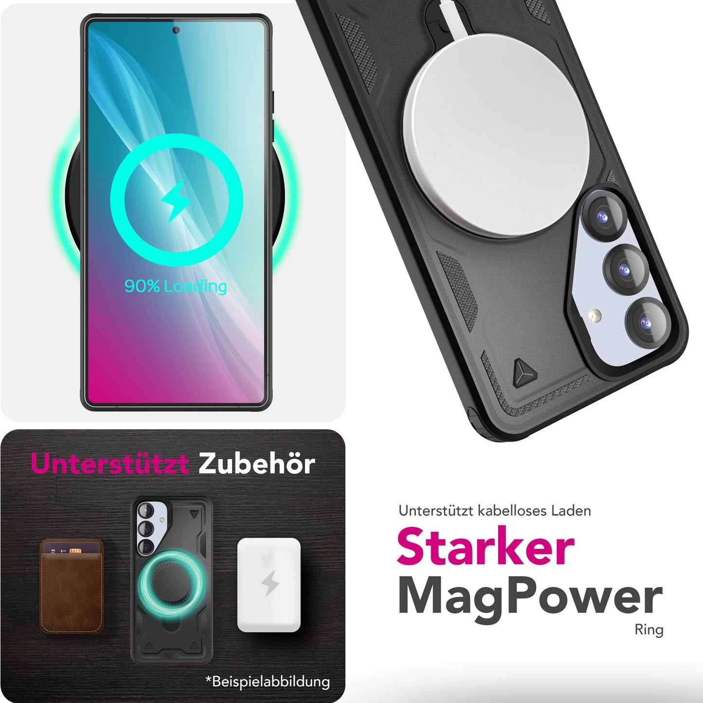 NALIA Stormguard für Samsung Galaxy S25 Hülle für MagSafe, Armor Fallschutz Ringhülle, Stoßfeste Schutzhülle mit 360° Rotationsring für Ständer und Magnetisch Laden