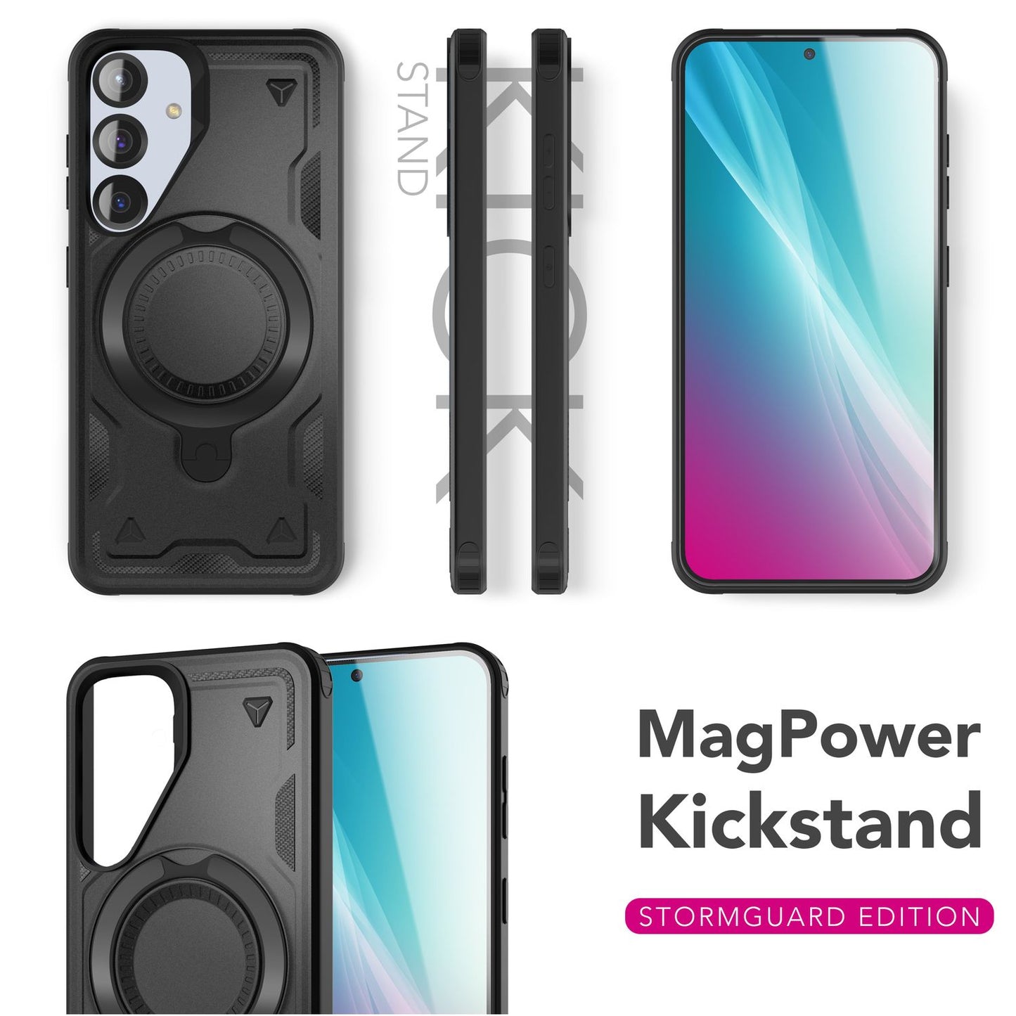 NALIA Stormguard für Samsung Galaxy S25 Hülle für MagSafe, Armor Fallschutz Ringhülle, Stoßfeste Schutzhülle mit 360° Rotationsring für Ständer und Magnetisch Laden