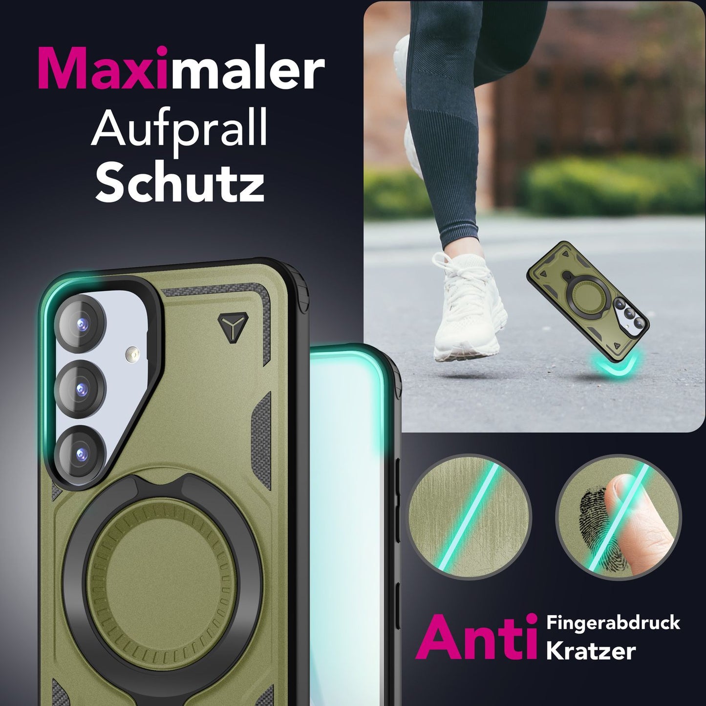 NALIA Stormguard für Samsung Galaxy S25 Hülle für MagSafe, Armor Fallschutz Ringhülle, Stoßfeste Schutzhülle mit 360° Rotationsring für Ständer und Magnetisch Laden