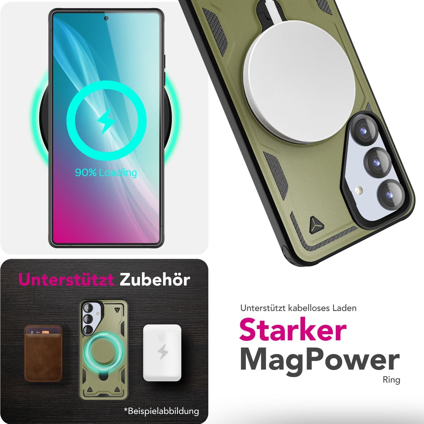 NALIA Stormguard für Samsung Galaxy S25 Hülle für MagSafe, Armor Fallschutz Ringhülle, Stoßfeste Schutzhülle mit 360° Rotationsring für Ständer und Magnetisch Laden