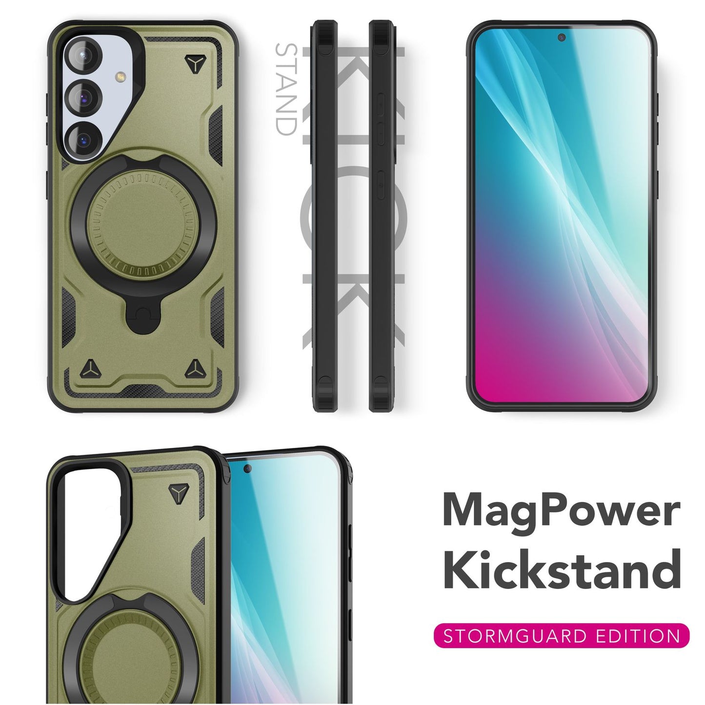 NALIA Stormguard für Samsung Galaxy S25 Hülle für MagSafe, Armor Fallschutz Ringhülle, Stoßfeste Schutzhülle mit 360° Rotationsring für Ständer und Magnetisch Laden