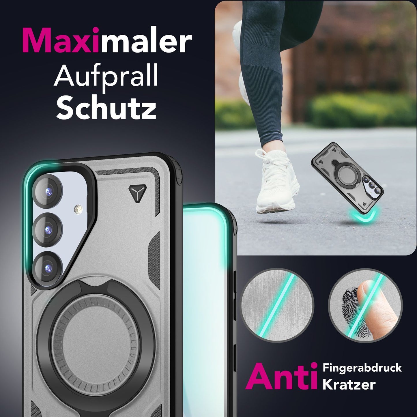 NALIA Stormguard für Samsung Galaxy S25 Hülle für MagSafe, Armor Fallschutz Ringhülle, Stoßfeste Schutzhülle mit 360° Rotationsring für Ständer und Magnetisch Laden