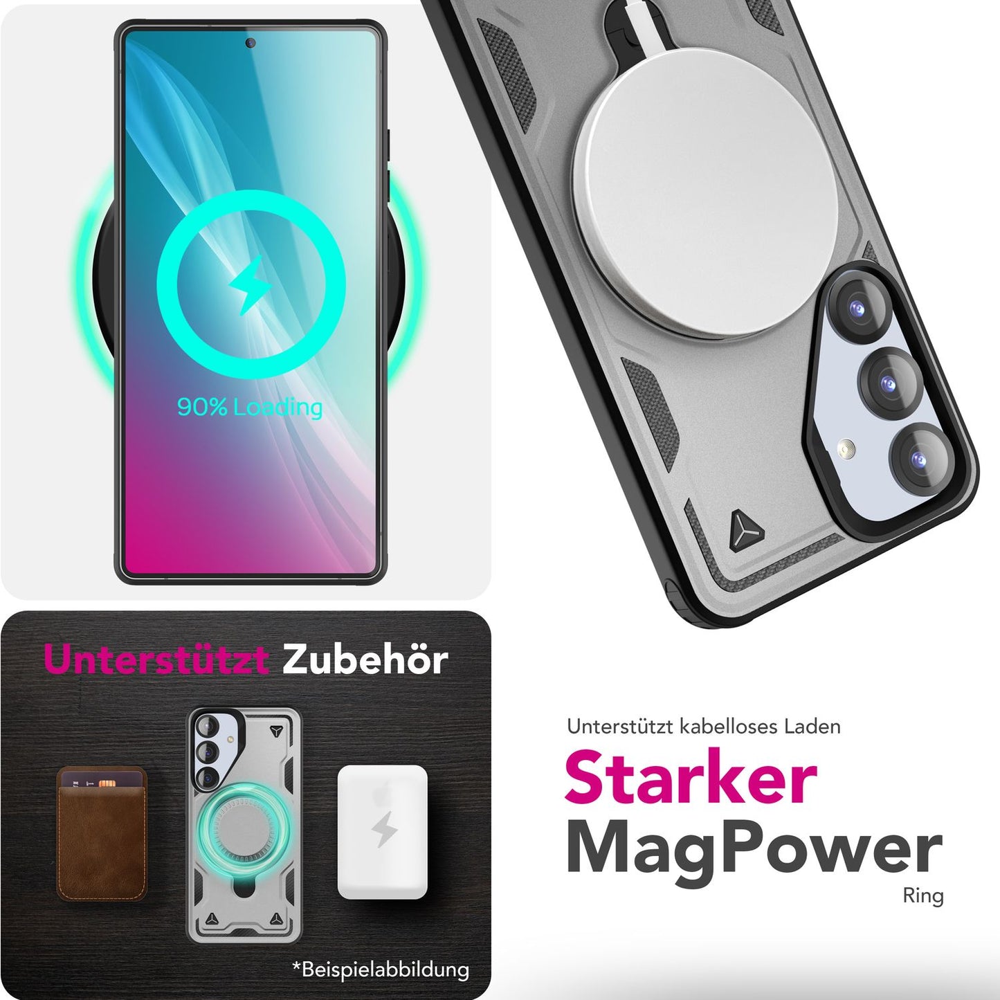 NALIA Stormguard für Samsung Galaxy S25 Hülle für MagSafe, Armor Fallschutz Ringhülle, Stoßfeste Schutzhülle mit 360° Rotationsring für Ständer und Magnetisch Laden