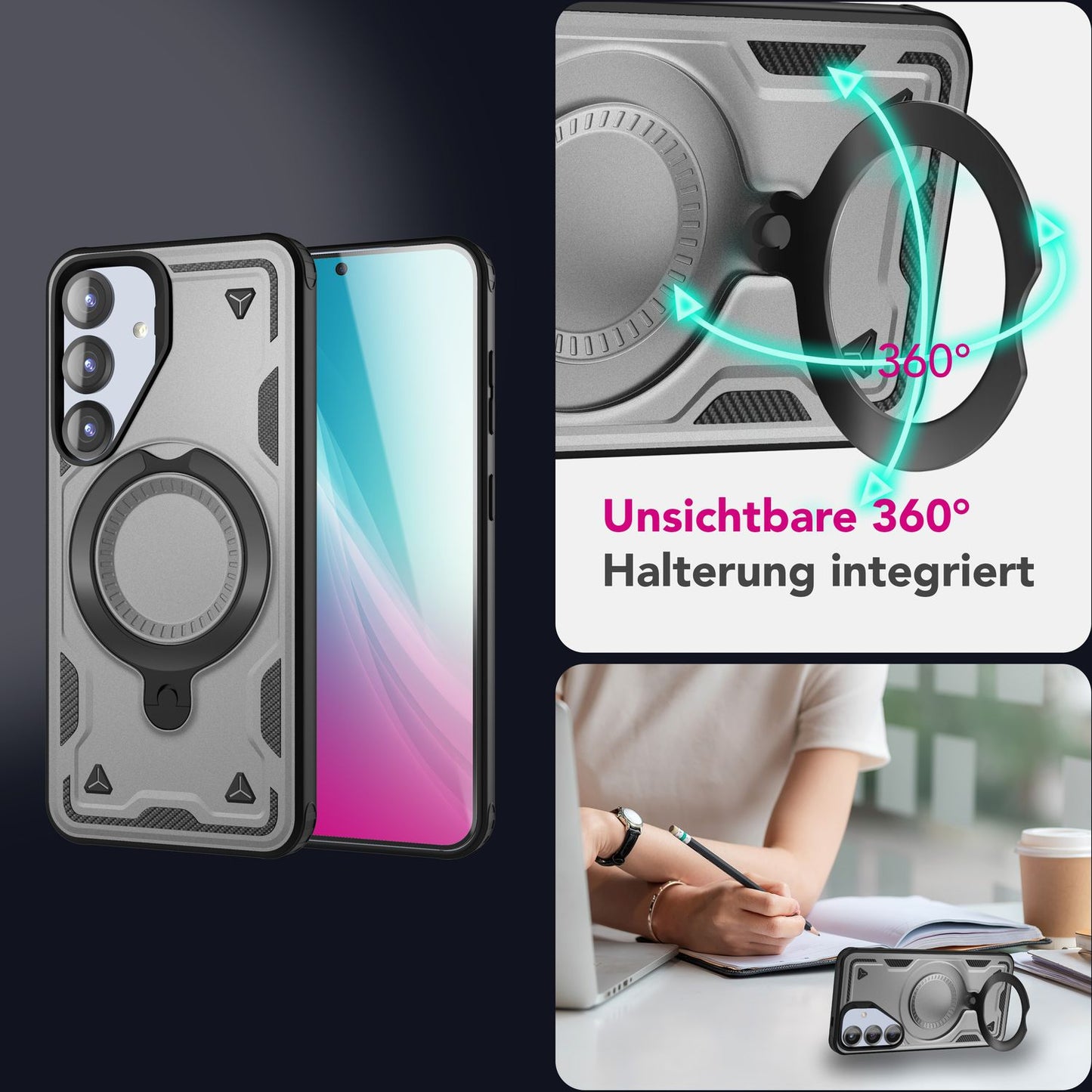 NALIA Stormguard für Samsung Galaxy S25 Hülle für MagSafe, Armor Fallschutz Ringhülle, Stoßfeste Schutzhülle mit 360° Rotationsring für Ständer und Magnetisch Laden