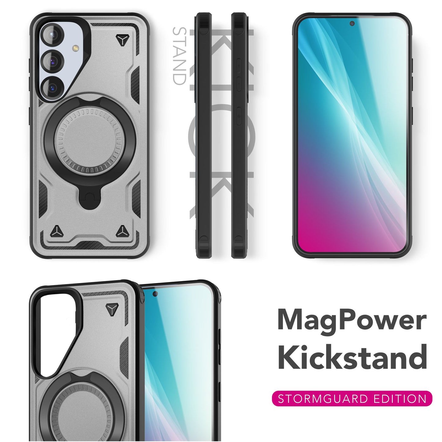 NALIA Stormguard für Samsung Galaxy S25 Hülle für MagSafe, Armor Fallschutz Ringhülle, Stoßfeste Schutzhülle mit 360° Rotationsring für Ständer und Magnetisch Laden