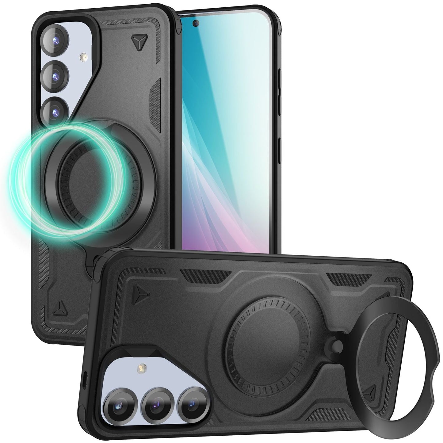 NALIA Stormguard für Samsung Galaxy S25 Plus Hülle für MagSafe, Armor Ringhülle, Stabile Outdoor Schutzhülle mit 360° Rotierbarem Ring, Stoßfestes Cover mit Stand - Titan Schwarz