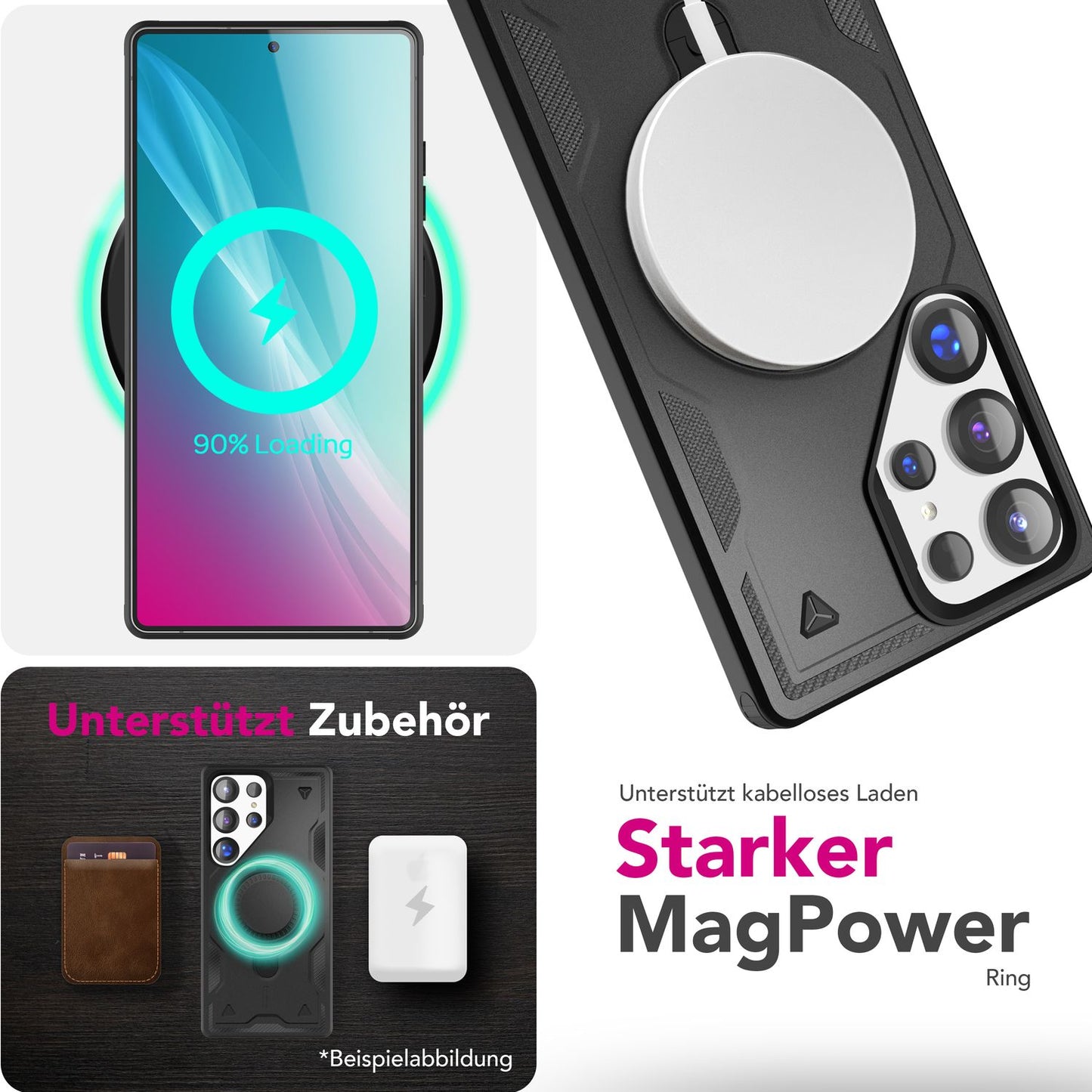 NALIA Stormguard für Samsung Galaxy S25 Ultra Hülle für MagSafe, Armor Military Ringhülle, Schlagfeste Fallschutz Handyhülle mit 360° drehbarem Ring für Standfunktion