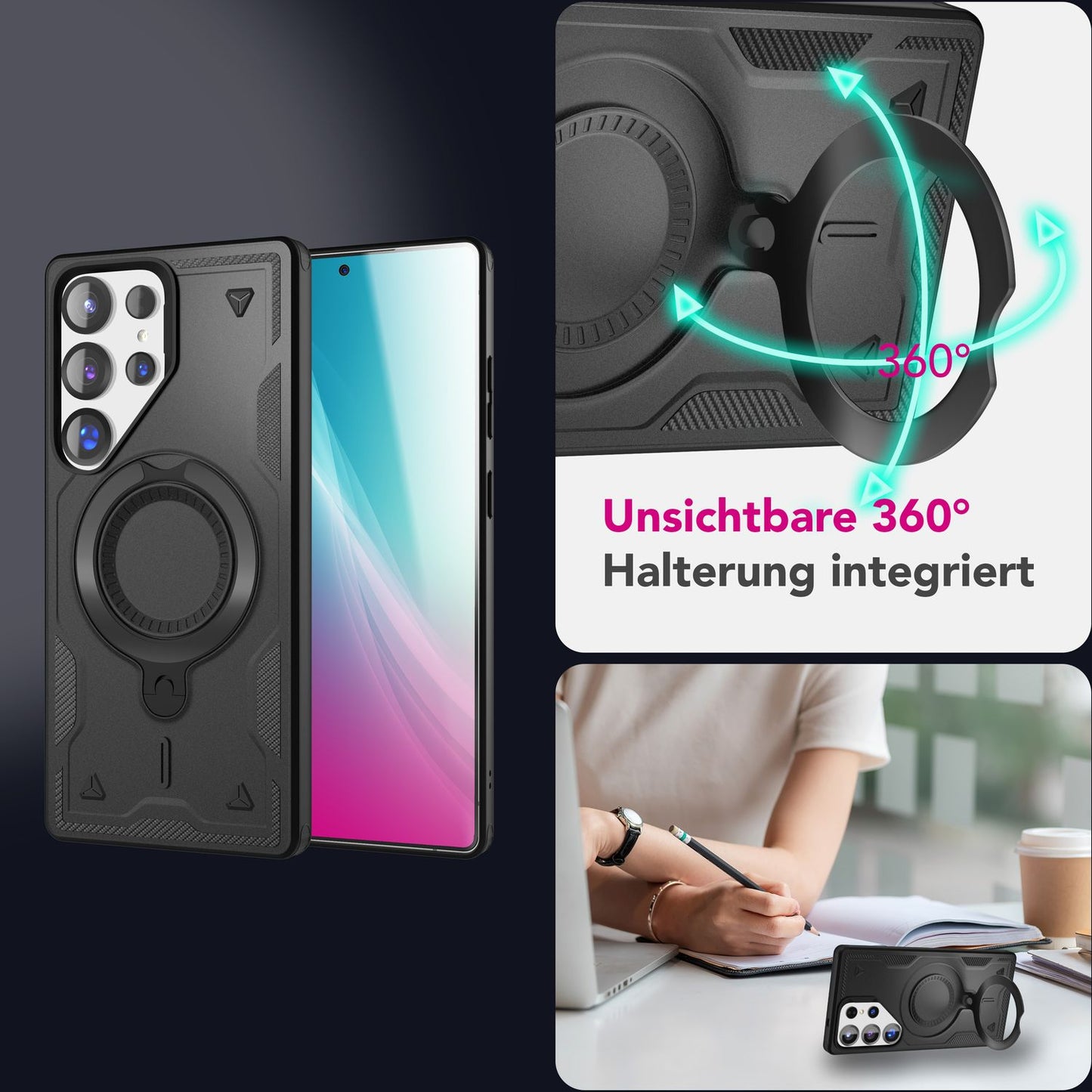 NALIA Stormguard für Samsung Galaxy S25 Ultra Hülle für MagSafe, Armor Military Ringhülle, Schlagfeste Fallschutz Handyhülle mit 360° drehbarem Ring für Standfunktion