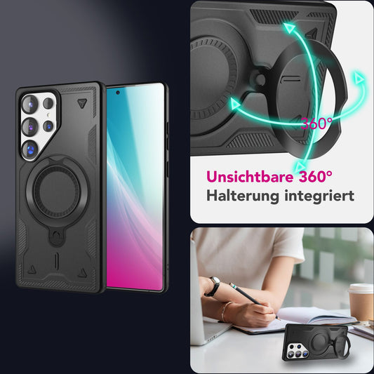 NALIA Stormguard für Samsung Galaxy S25 Ultra Hülle für MagSafe, Armor Military Ringhülle, Schlagfeste Fallschutz Handyhülle mit 360° drehbarem Ring für Standfunktion
