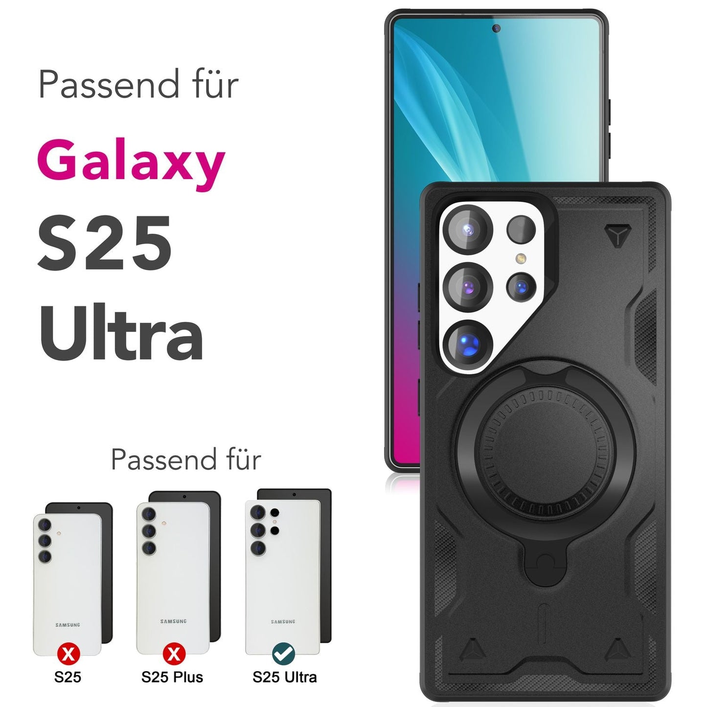NALIA Stormguard für Samsung Galaxy S25 Ultra Hülle für MagSafe, Armor Military Ringhülle, Schlagfeste Fallschutz Handyhülle mit 360° drehbarem Ring für Standfunktion