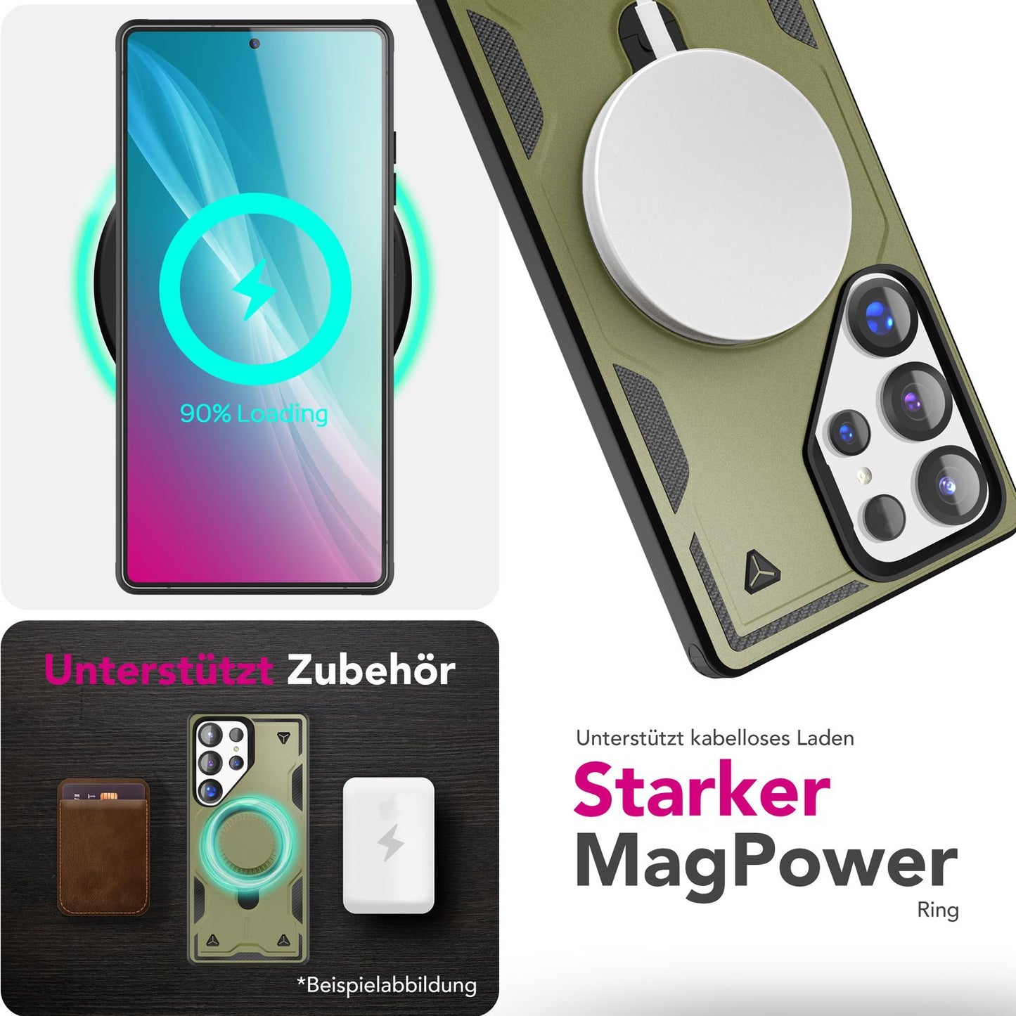 NALIA Stormguard für Samsung Galaxy S25 Ultra Hülle für MagSafe, Armor Military Ringhülle, Schlagfeste Fallschutz Handyhülle mit 360° drehbarem Ring für Standfunktion