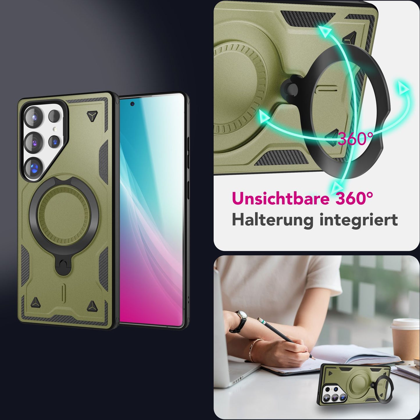 NALIA Stormguard für Samsung Galaxy S25 Ultra Hülle für MagSafe, Armor Military Ringhülle, Schlagfeste Fallschutz Handyhülle mit 360° drehbarem Ring für Standfunktion