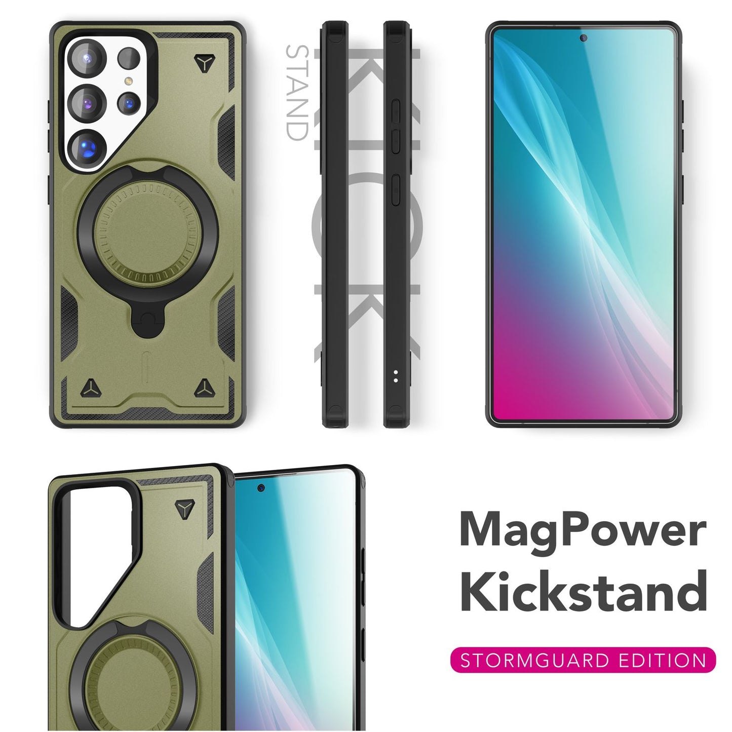 NALIA Stormguard für Samsung Galaxy S25 Ultra Hülle für MagSafe, Armor Military Ringhülle, Schlagfeste Fallschutz Handyhülle mit 360° drehbarem Ring für Standfunktion