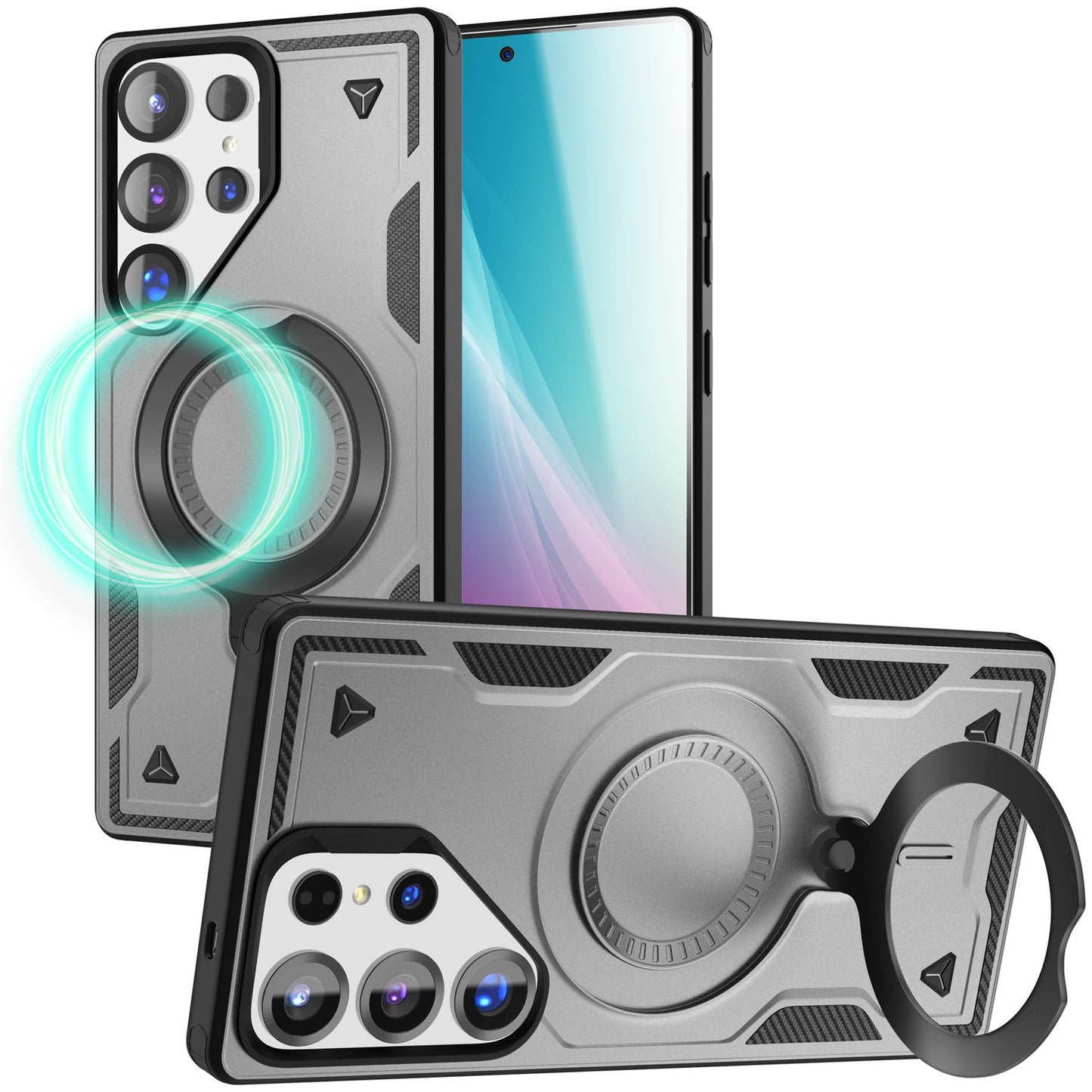 NALIA Stormguard für Samsung Galaxy S25 Ultra Hülle für MagSafe, Armor Military Ringhülle, Schlagfeste Fallschutz Handyhülle mit 360° drehbarem Ring für Standfunktion