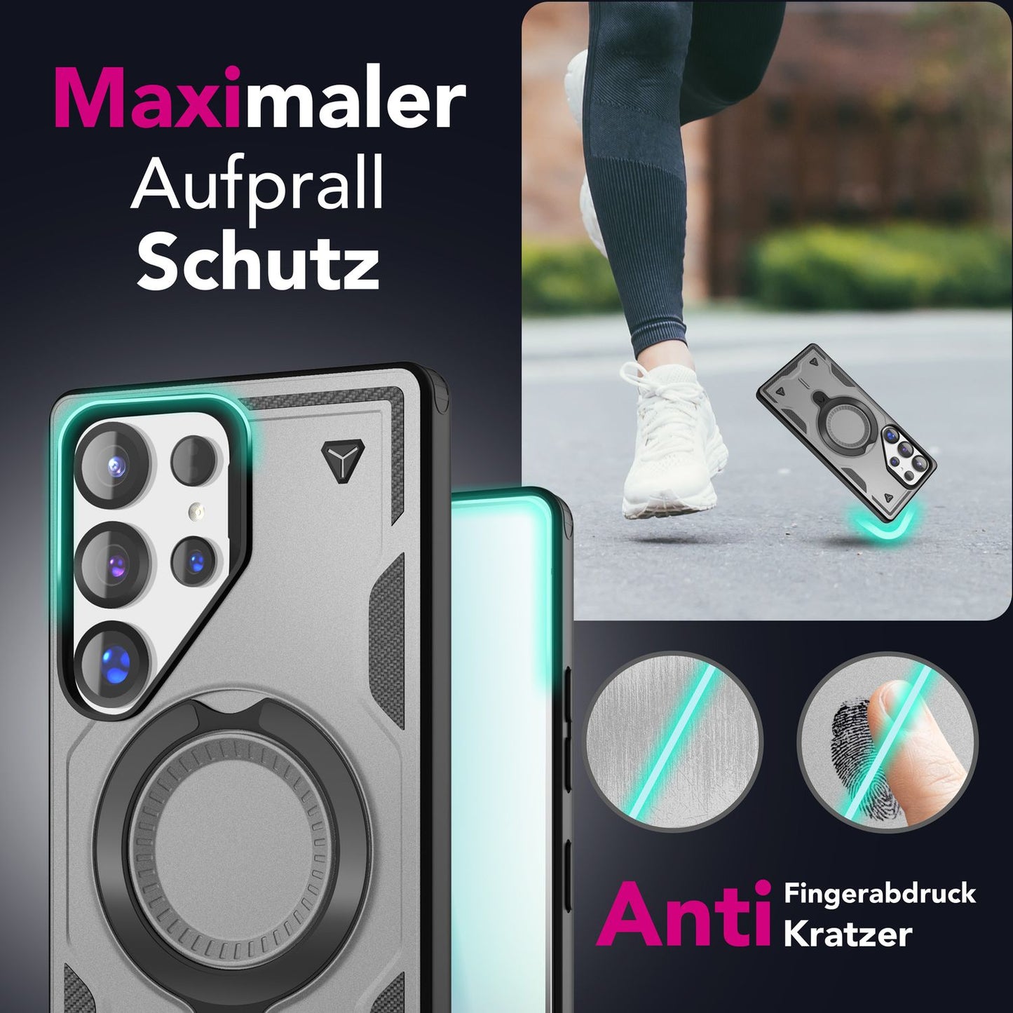 NALIA Stormguard für Samsung Galaxy S25 Ultra Hülle für MagSafe, Armor Military Ringhülle, Schlagfeste Fallschutz Handyhülle mit 360° drehbarem Ring für Standfunktion