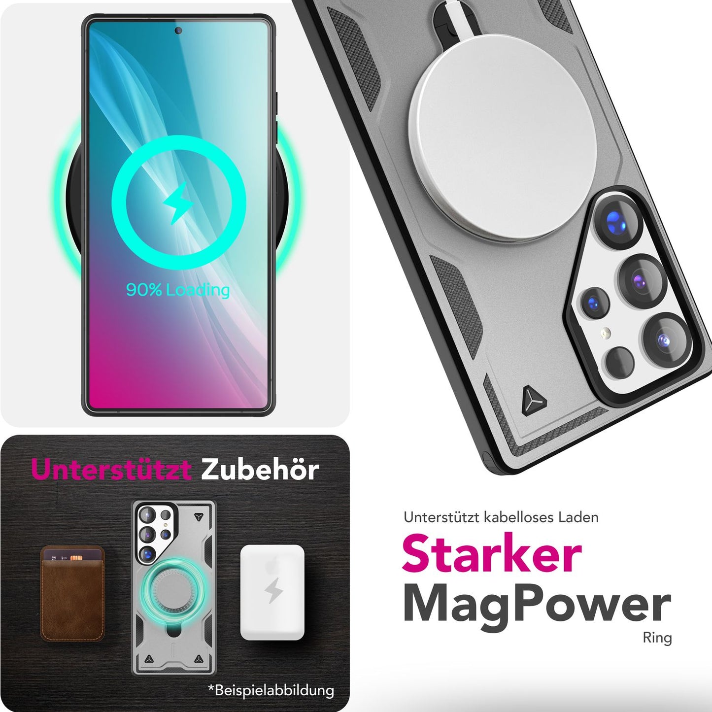 NALIA Stormguard für Samsung Galaxy S25 Ultra Hülle für MagSafe, Armor Military Ringhülle, Schlagfeste Fallschutz Handyhülle mit 360° drehbarem Ring für Standfunktion