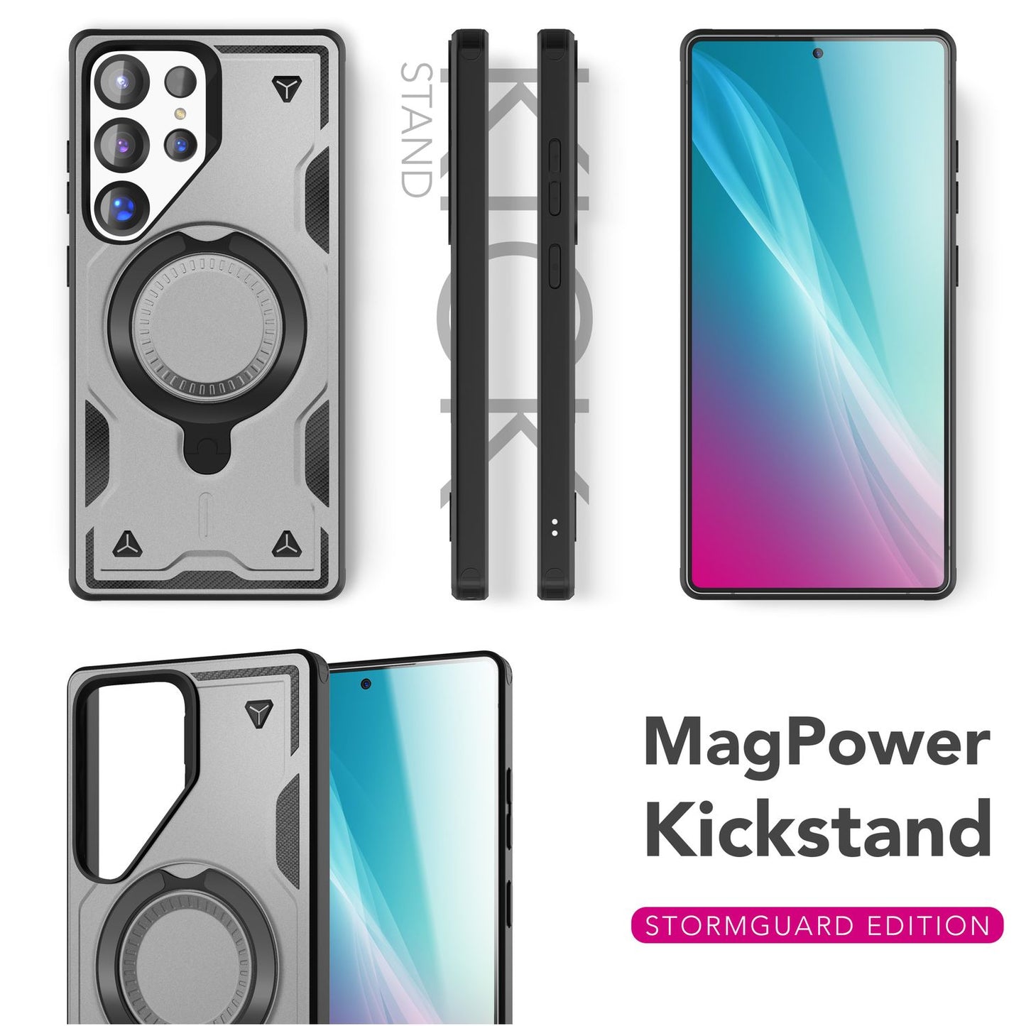 NALIA Stormguard für Samsung Galaxy S25 Ultra Hülle für MagSafe, Armor Military Ringhülle, Schlagfeste Fallschutz Handyhülle mit 360° drehbarem Ring für Standfunktion