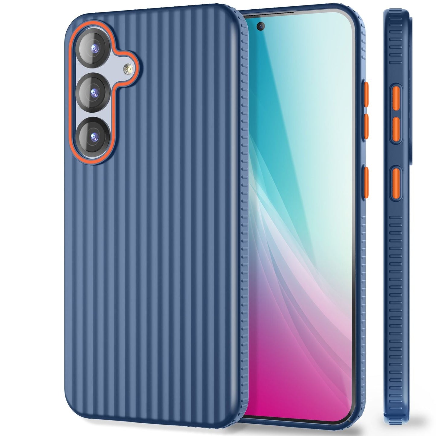 NALIA Nova für Samsung Galaxy S25 Hülle, Ultra-Dünne Harte Schutzhülle mit Wellenstruktur im Metall Look, Rutschfeste Handyhülle mit Fingerabdruck-Resistenz