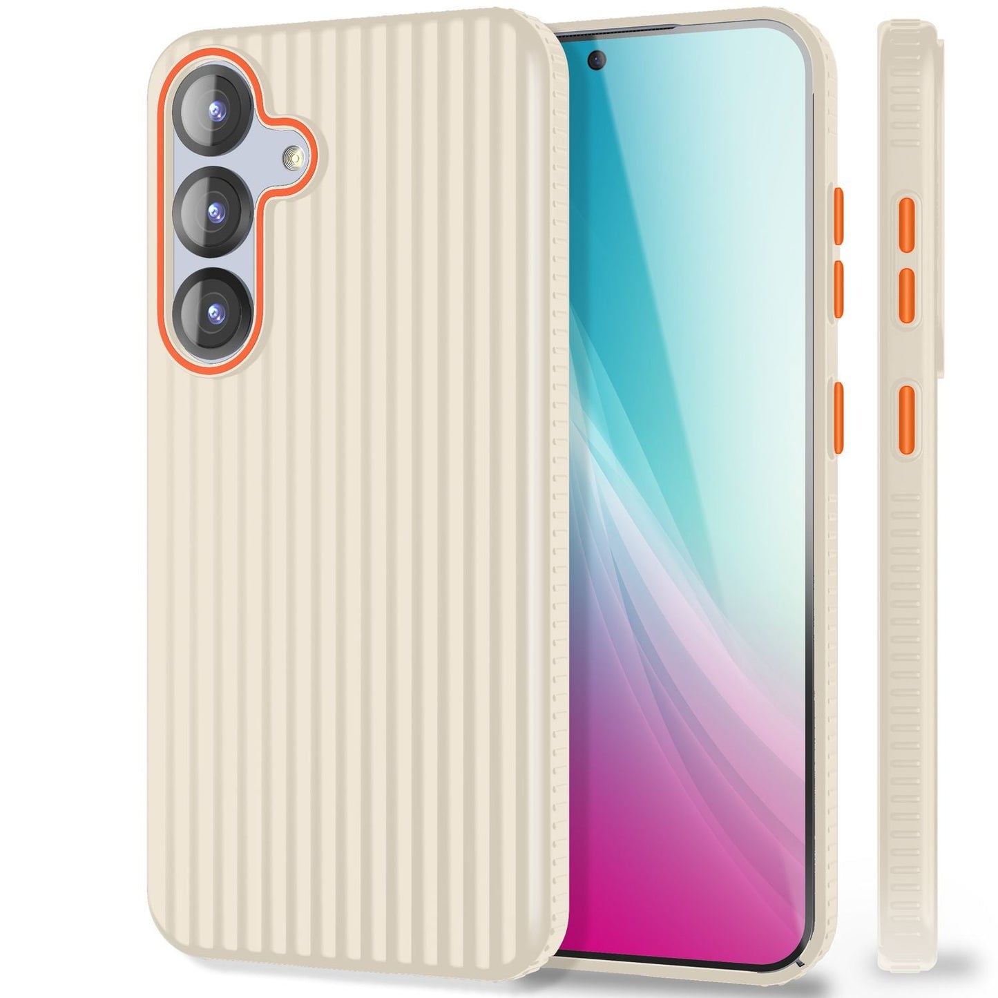 NALIA Nova für Samsung Galaxy S25 Hülle, Ultra-Dünne Harte Schutzhülle mit Wellenstruktur im Metall Look, Rutschfeste Handyhülle mit Fingerabdruck-Resistenz