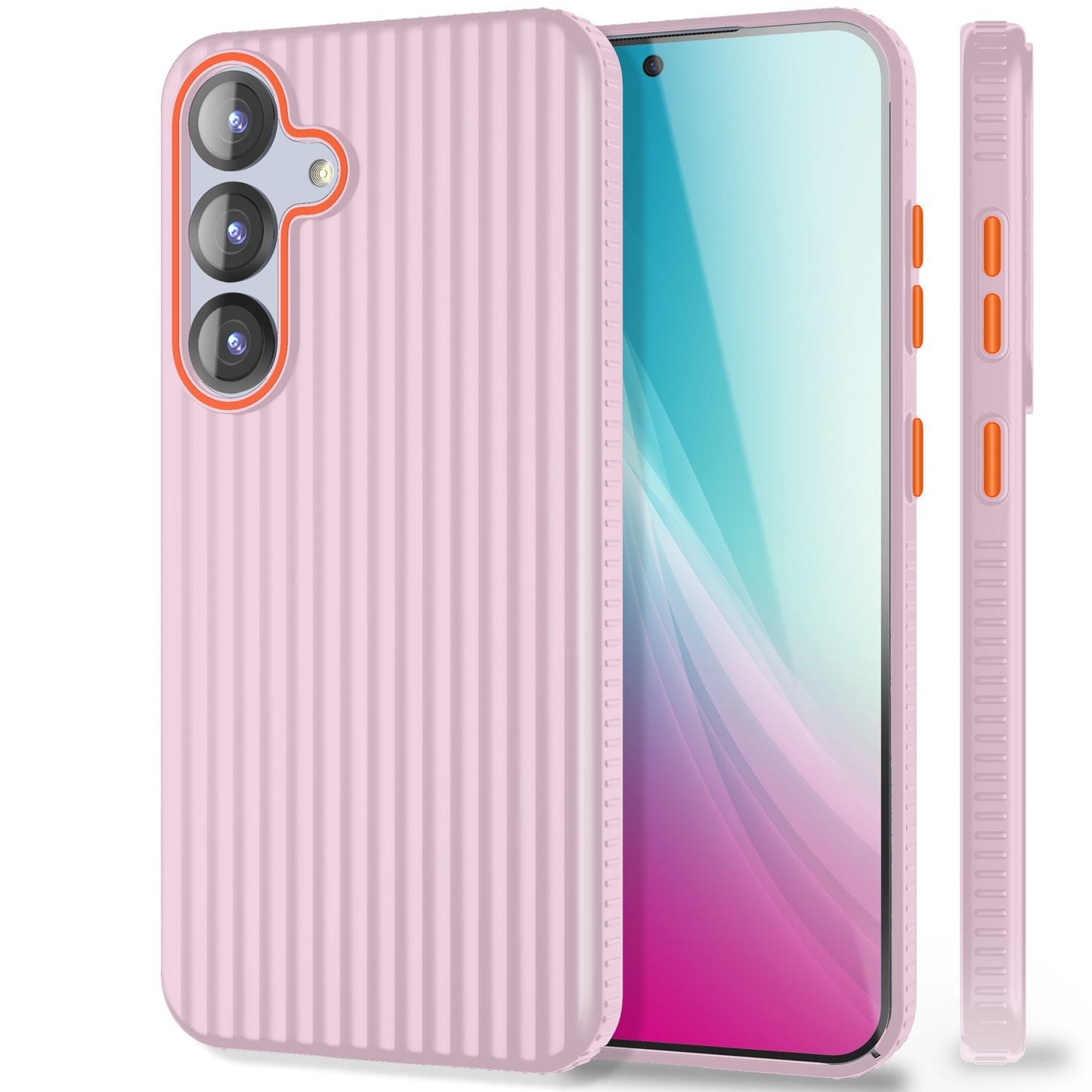 NALIA Nova für Samsung Galaxy S25 Hülle, Ultra-Dünne Harte Schutzhülle mit Wellenstruktur im Metall Look, Rutschfeste Handyhülle mit Fingerabdruck-Resistenz