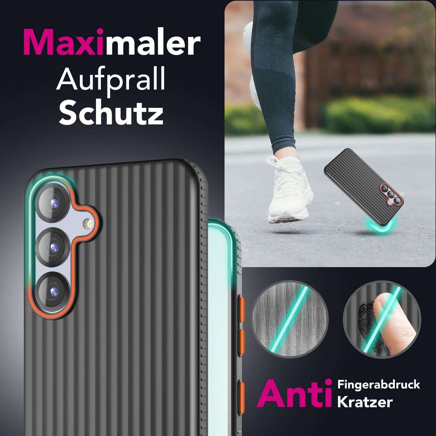 NALIA Nova für Samsung Galaxy S25 Hülle, Ultra-Dünne Harte Schutzhülle mit Wellenstruktur im Metall Look, Rutschfeste Handyhülle mit Fingerabdruck-Resistenz