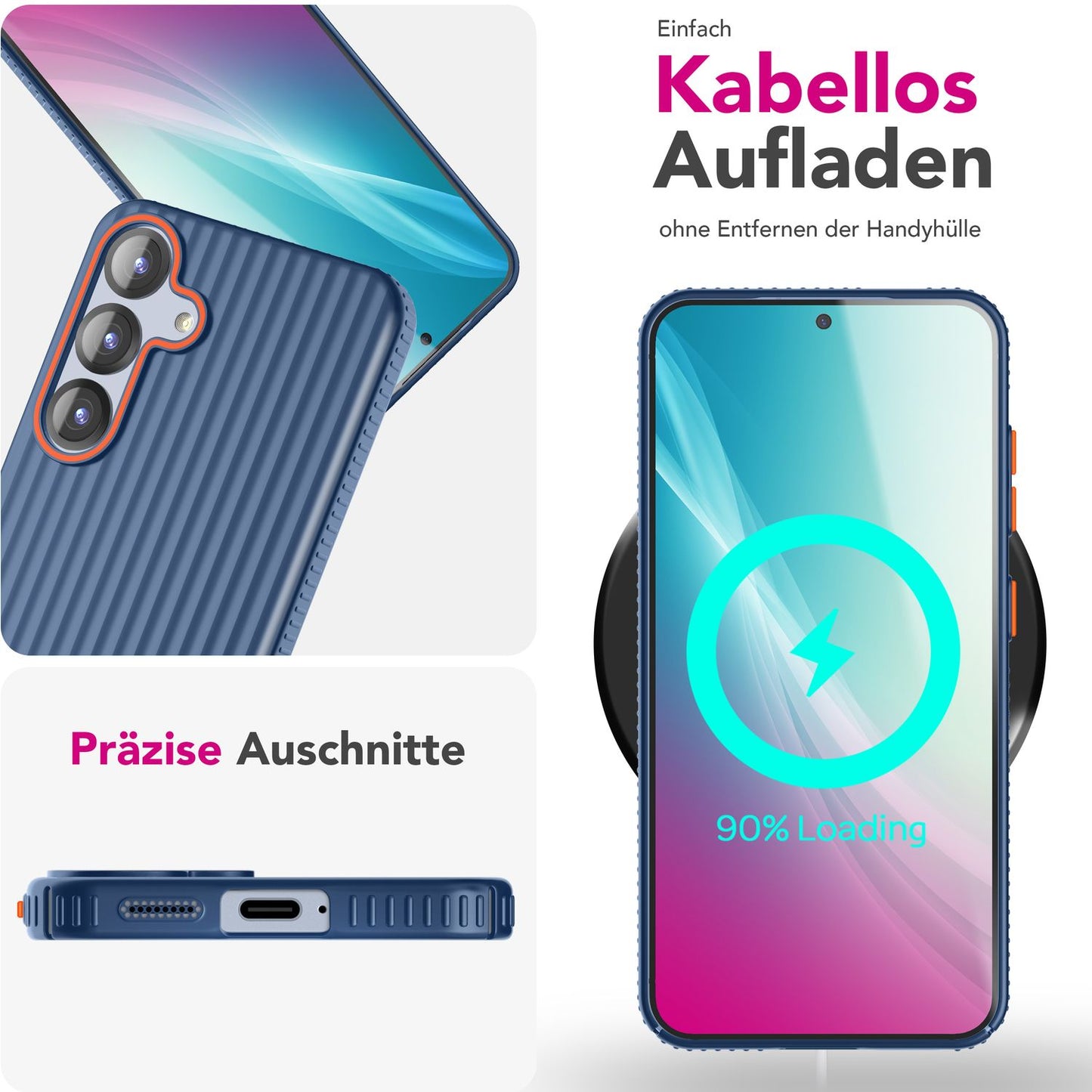 NALIA Nova für Samsung Galaxy S25 Hülle, Ultra-Dünne Harte Schutzhülle mit Wellenstruktur im Metall Look, Rutschfeste Handyhülle mit Fingerabdruck-Resistenz