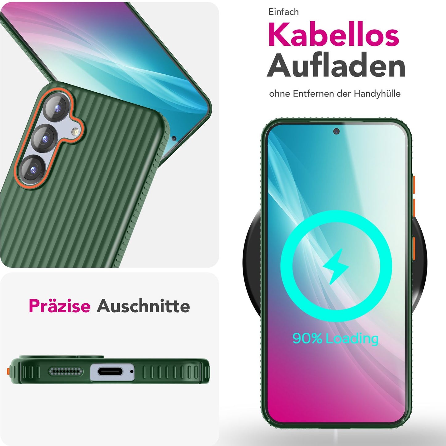 NALIA Nova für Samsung Galaxy S25 Hülle, Ultra-Dünne Harte Schutzhülle mit Wellenstruktur im Metall Look, Rutschfeste Handyhülle mit Fingerabdruck-Resistenz