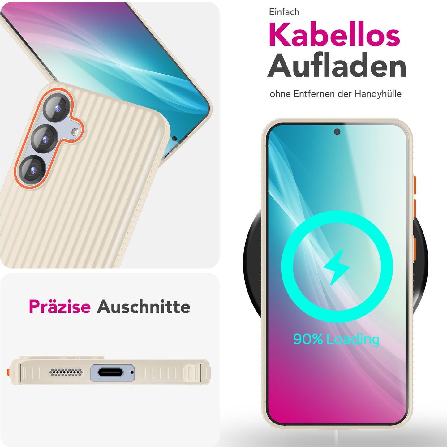 NALIA Nova für Samsung Galaxy S25 Hülle, Ultra-Dünne Harte Schutzhülle mit Wellenstruktur im Metall Look, Rutschfeste Handyhülle mit Fingerabdruck-Resistenz