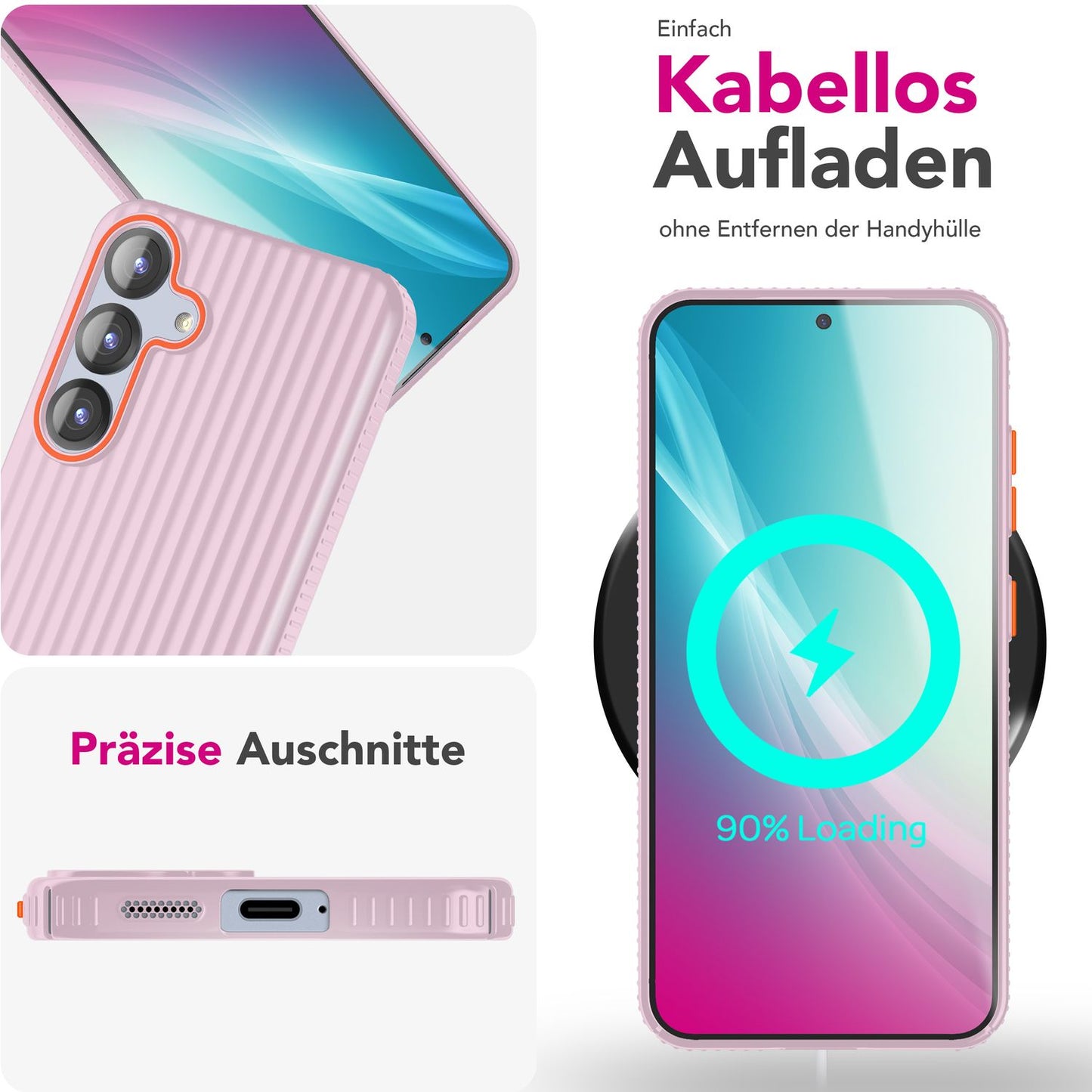 NALIA Nova für Samsung Galaxy S25 Hülle, Ultra-Dünne Harte Schutzhülle mit Wellenstruktur im Metall Look, Rutschfeste Handyhülle mit Fingerabdruck-Resistenz