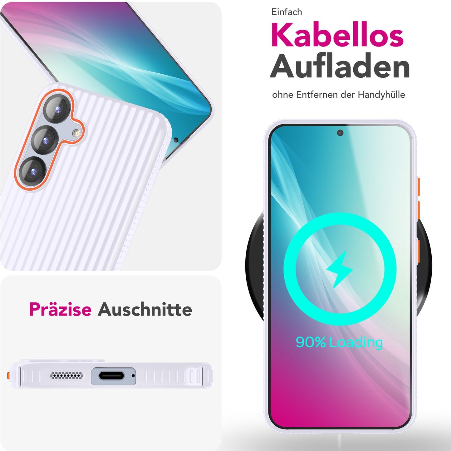 NALIA Nova für Samsung Galaxy S25 Hülle, Ultra-Dünne Harte Schutzhülle mit Wellenstruktur im Metall Look, Rutschfeste Handyhülle mit Fingerabdruck-Resistenz