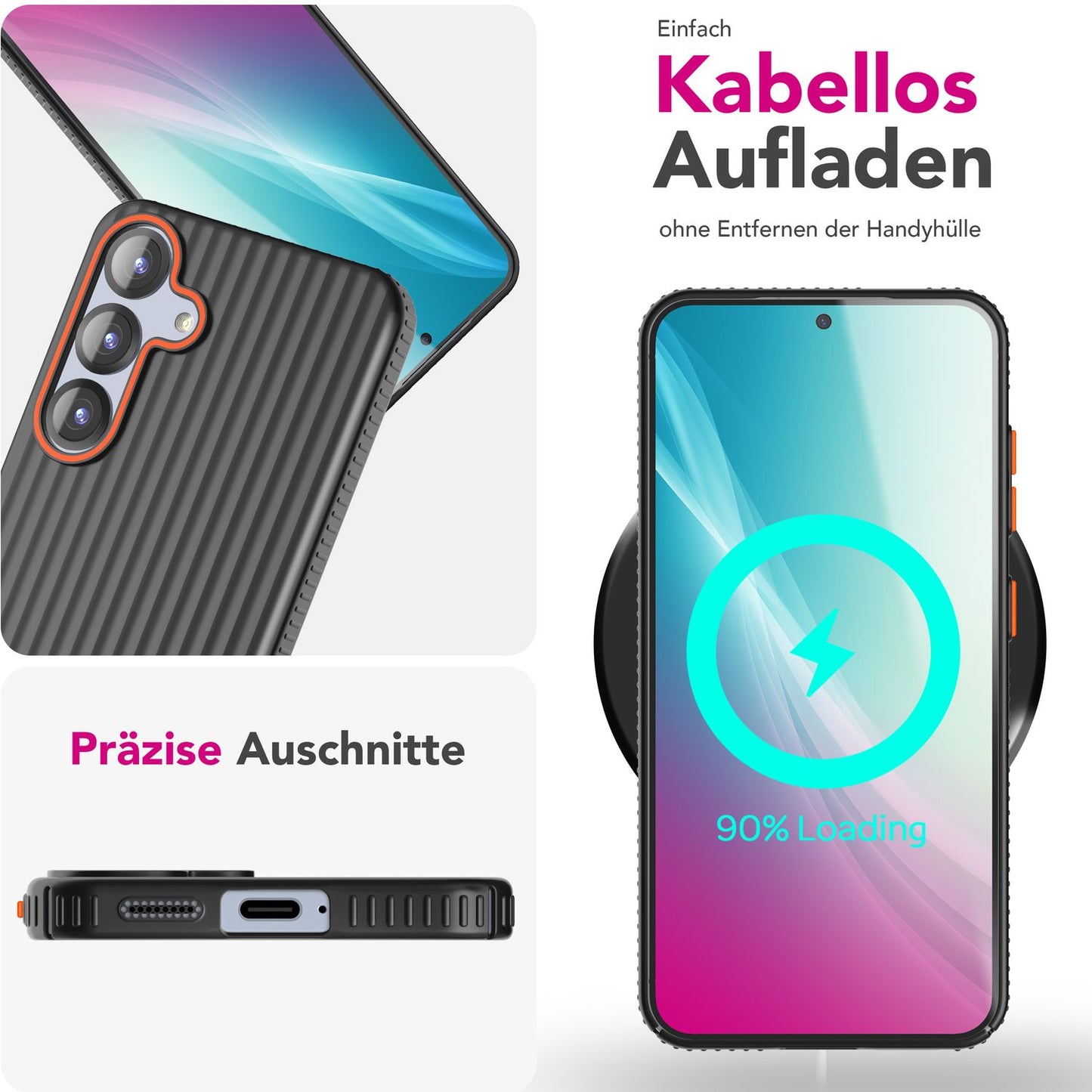 NALIA Nova für Samsung Galaxy S25 Hülle, Ultra-Dünne Harte Schutzhülle mit Wellenstruktur im Metall Look, Rutschfeste Handyhülle mit Fingerabdruck-Resistenz