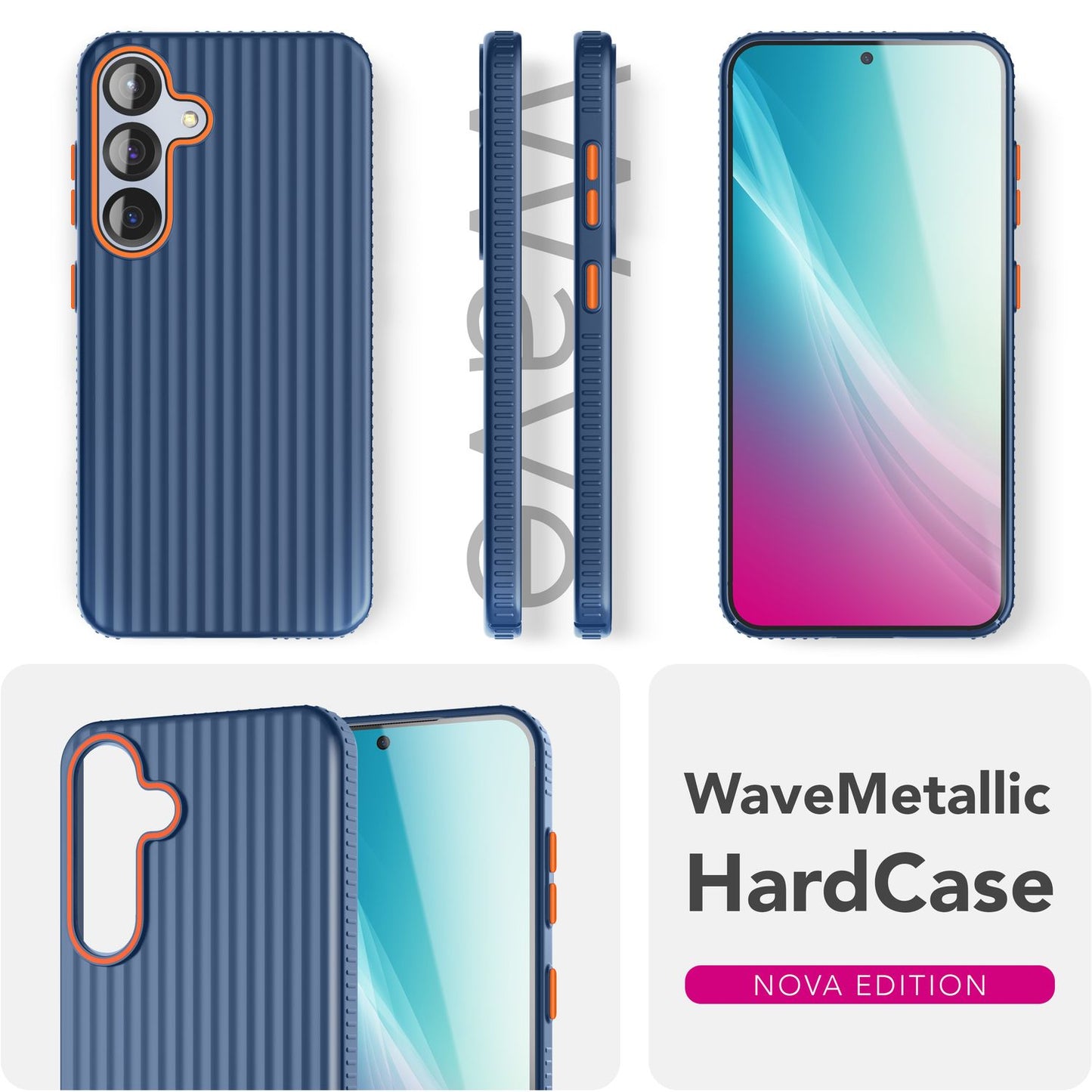 NALIA Nova für Samsung Galaxy S25 Hülle, Ultra-Dünne Harte Schutzhülle mit Wellenstruktur im Metall Look, Rutschfeste Handyhülle mit Fingerabdruck-Resistenz