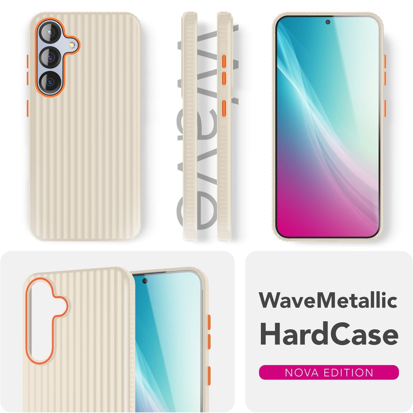 NALIA Nova für Samsung Galaxy S25 Hülle, Ultra-Dünne Harte Schutzhülle mit Wellenstruktur im Metall Look, Rutschfeste Handyhülle mit Fingerabdruck-Resistenz