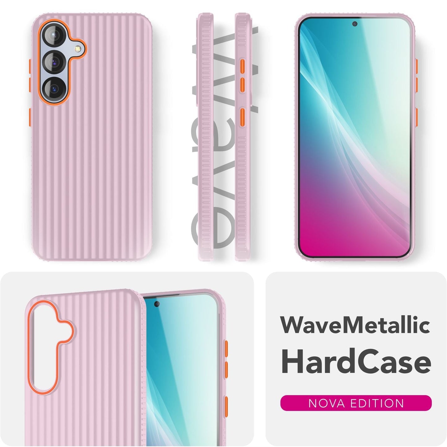 NALIA Nova für Samsung Galaxy S25 Hülle, Ultra-Dünne Harte Schutzhülle mit Wellenstruktur im Metall Look, Rutschfeste Handyhülle mit Fingerabdruck-Resistenz