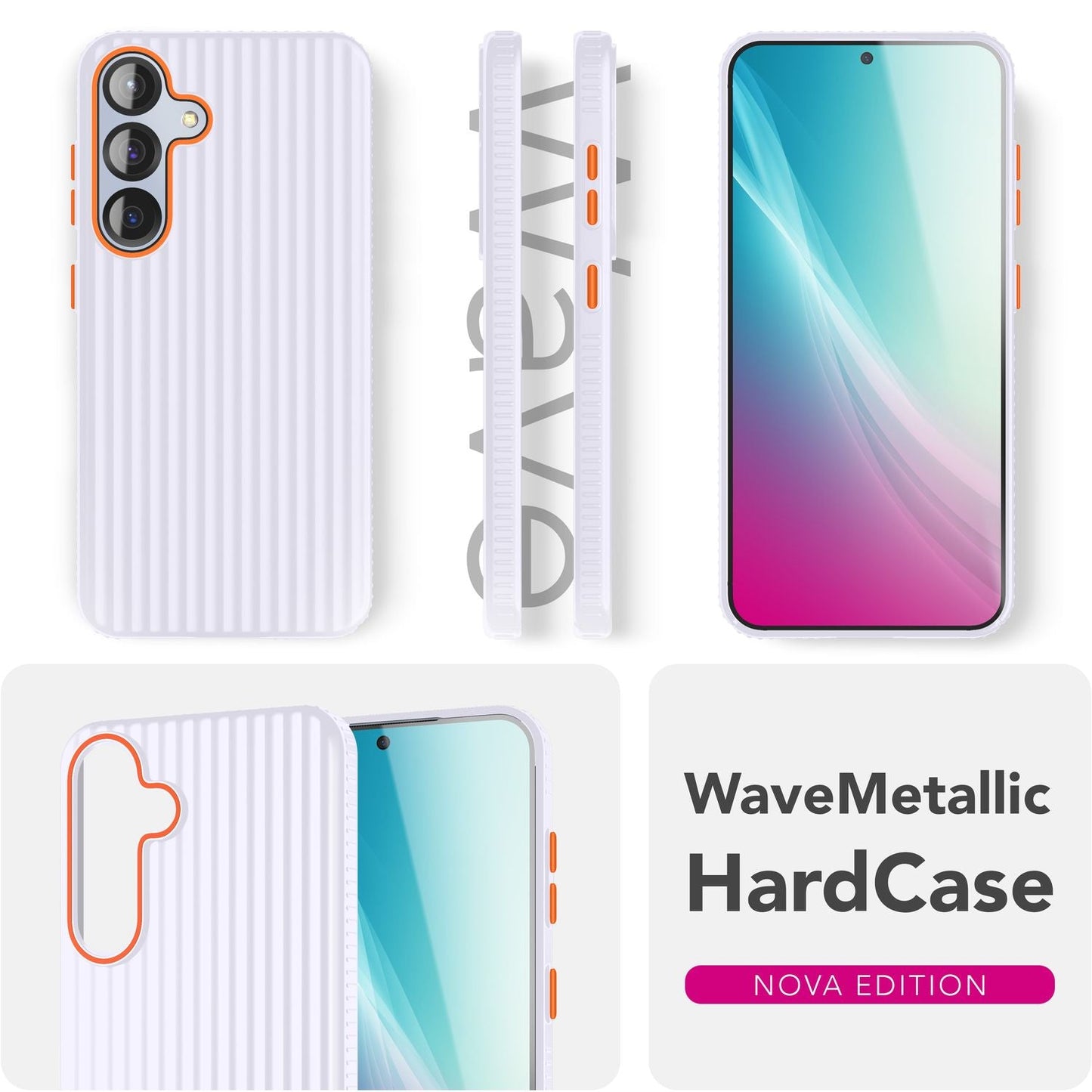 NALIA Nova für Samsung Galaxy S25 Hülle, Ultra-Dünne Harte Schutzhülle mit Wellenstruktur im Metall Look, Rutschfeste Handyhülle mit Fingerabdruck-Resistenz