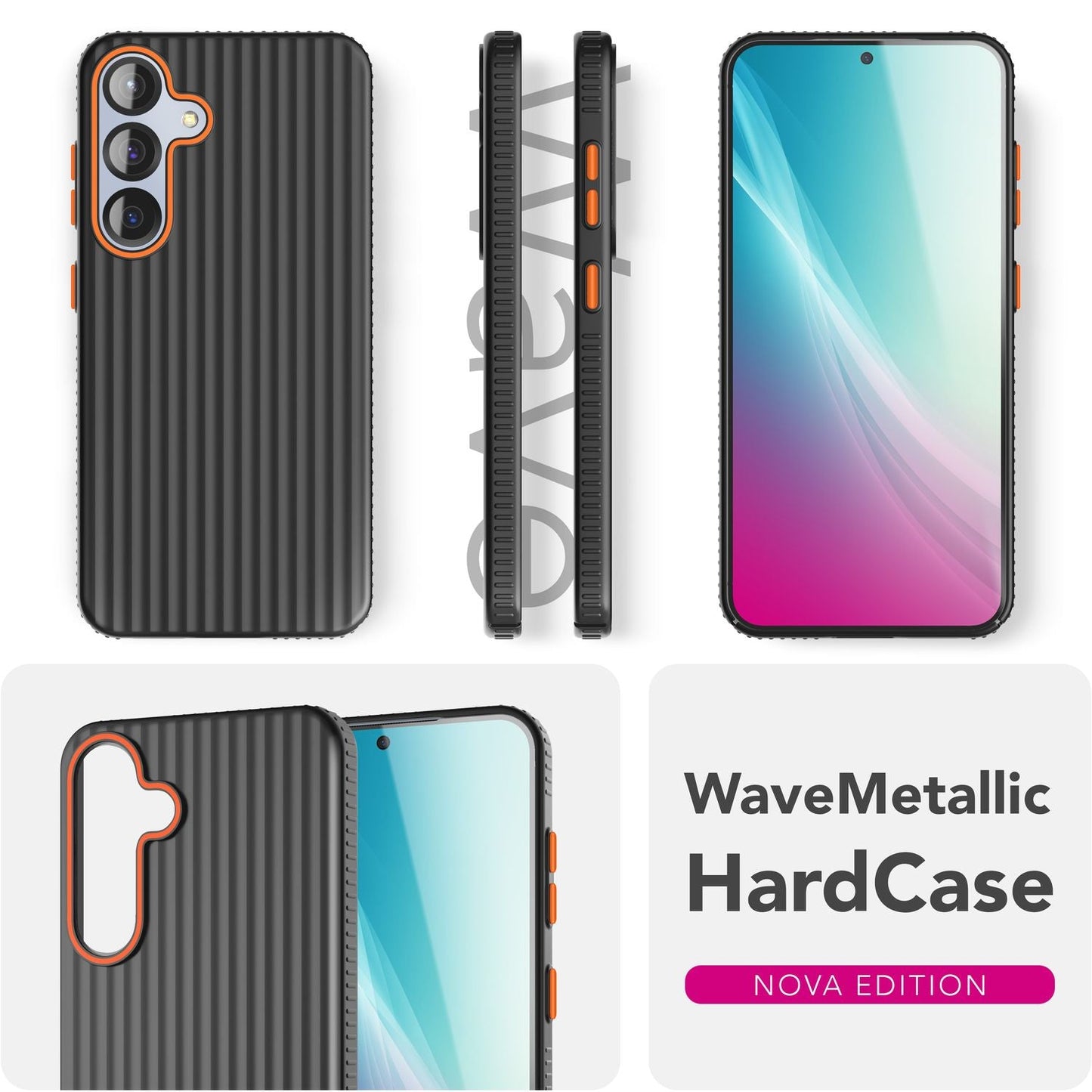 NALIA Nova für Samsung Galaxy S25 Hülle, Ultra-Dünne Harte Schutzhülle mit Wellenstruktur im Metall Look, Rutschfeste Handyhülle mit Fingerabdruck-Resistenz