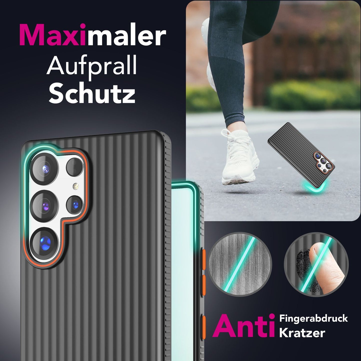 NALIA Nova für Samsung Galaxy S25 Ultra Hülle, Dünnes Hardcover in Metall Optik, mit Wellenstruktur Rillen Design, Rutschfeste Anti-Fingerabdruck Schutzhülle