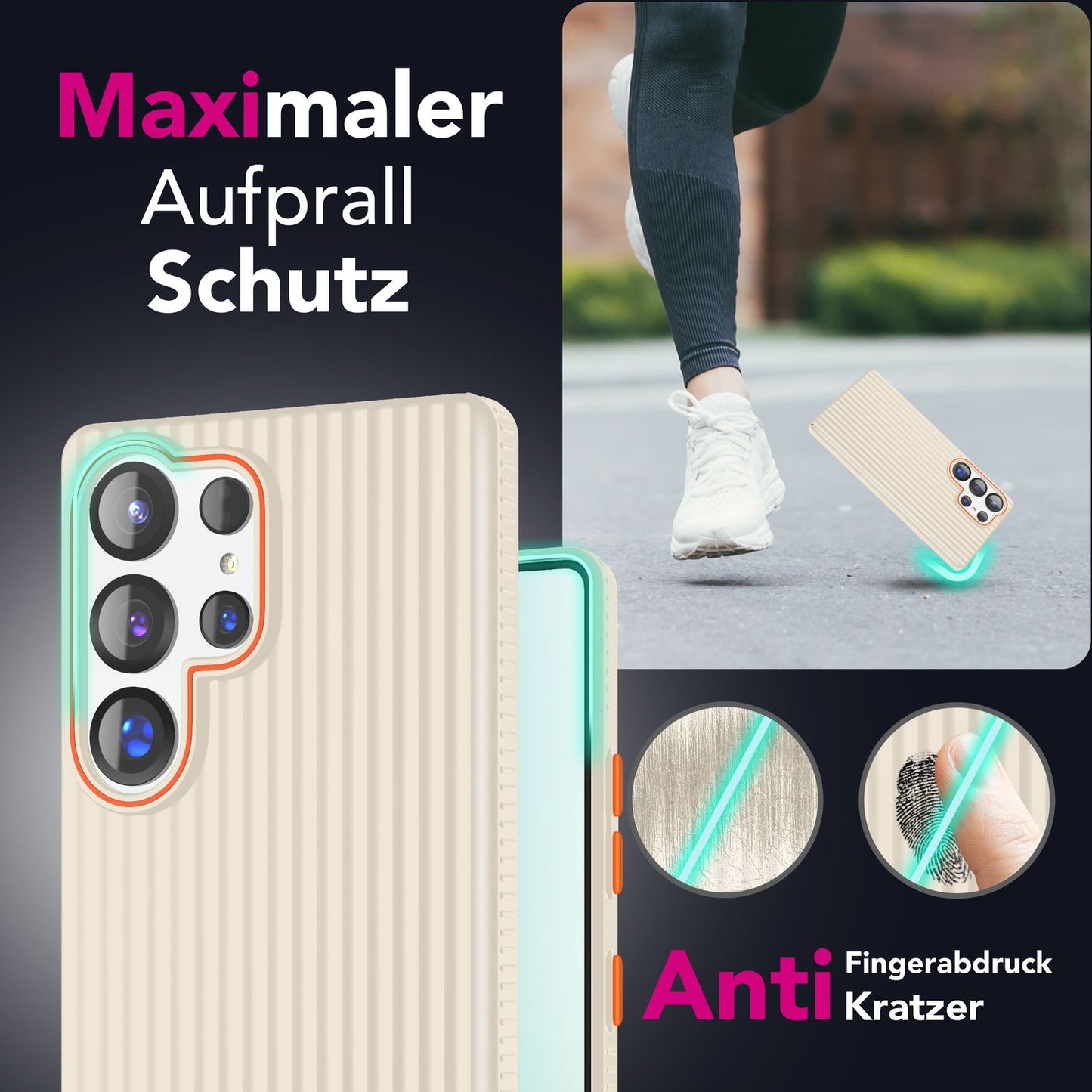 NALIA Nova für Samsung Galaxy S25 Ultra Hülle, Dünnes Hardcover in Metall Optik, mit Wellenstruktur Rillen Design, Rutschfeste Anti-Fingerabdruck Schutzhülle