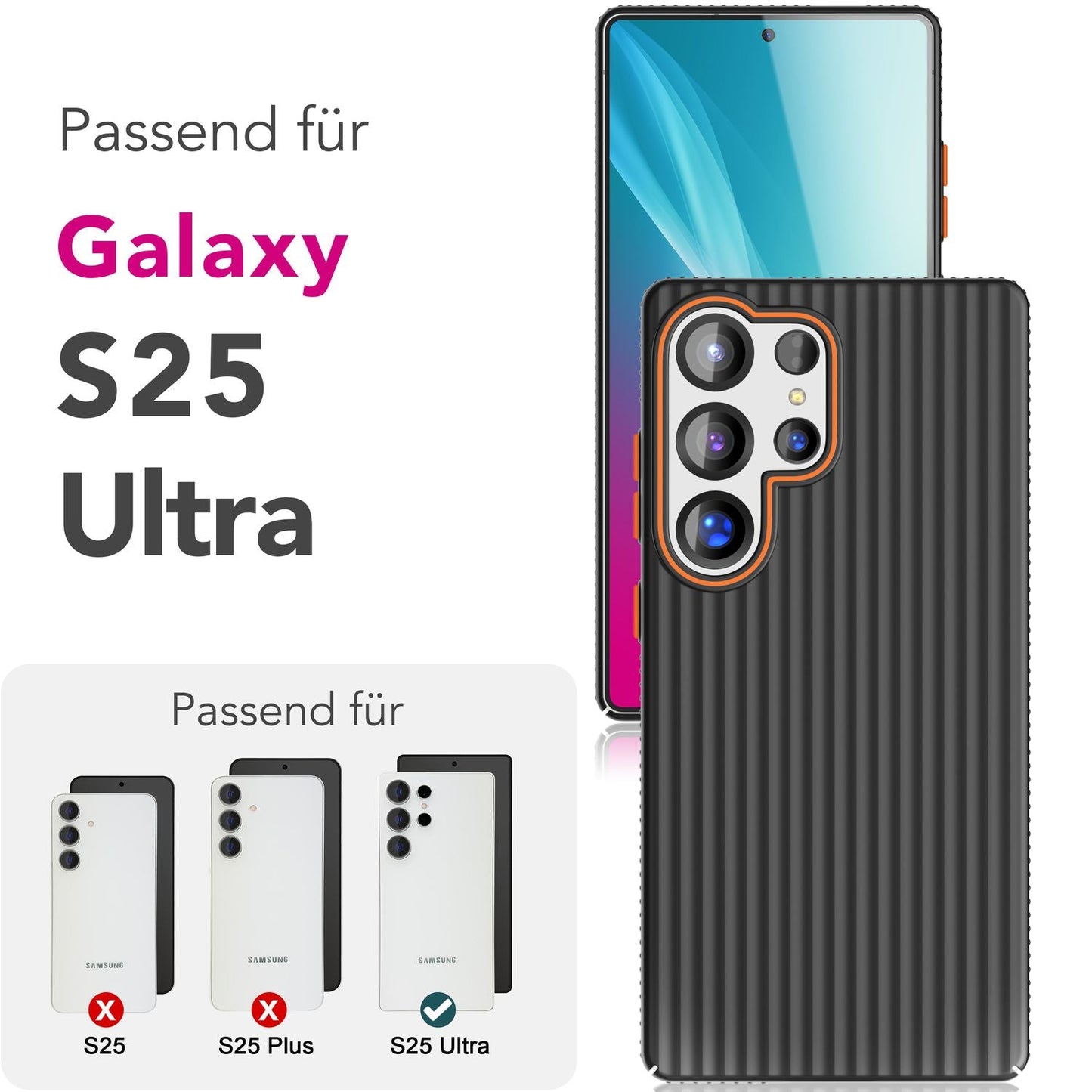 NALIA Nova für Samsung Galaxy S25 Ultra Hülle, Dünnes Hardcover in Metall Optik, mit Wellenstruktur Rillen Design, Rutschfeste Anti-Fingerabdruck Schutzhülle