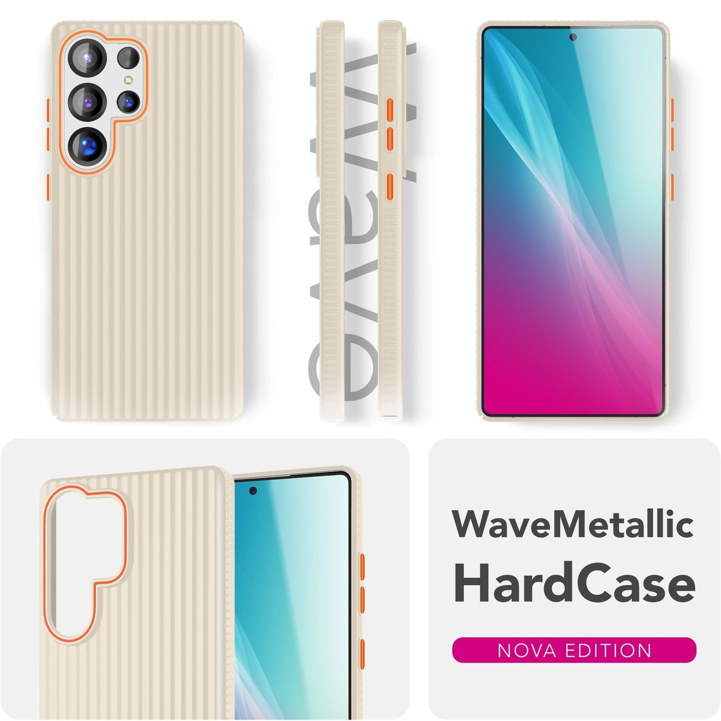 NALIA Nova für Samsung Galaxy S25 Ultra Hülle, Dünnes Hardcover in Metall Optik, mit Wellenstruktur Rillen Design, Rutschfeste Anti-Fingerabdruck Schutzhülle