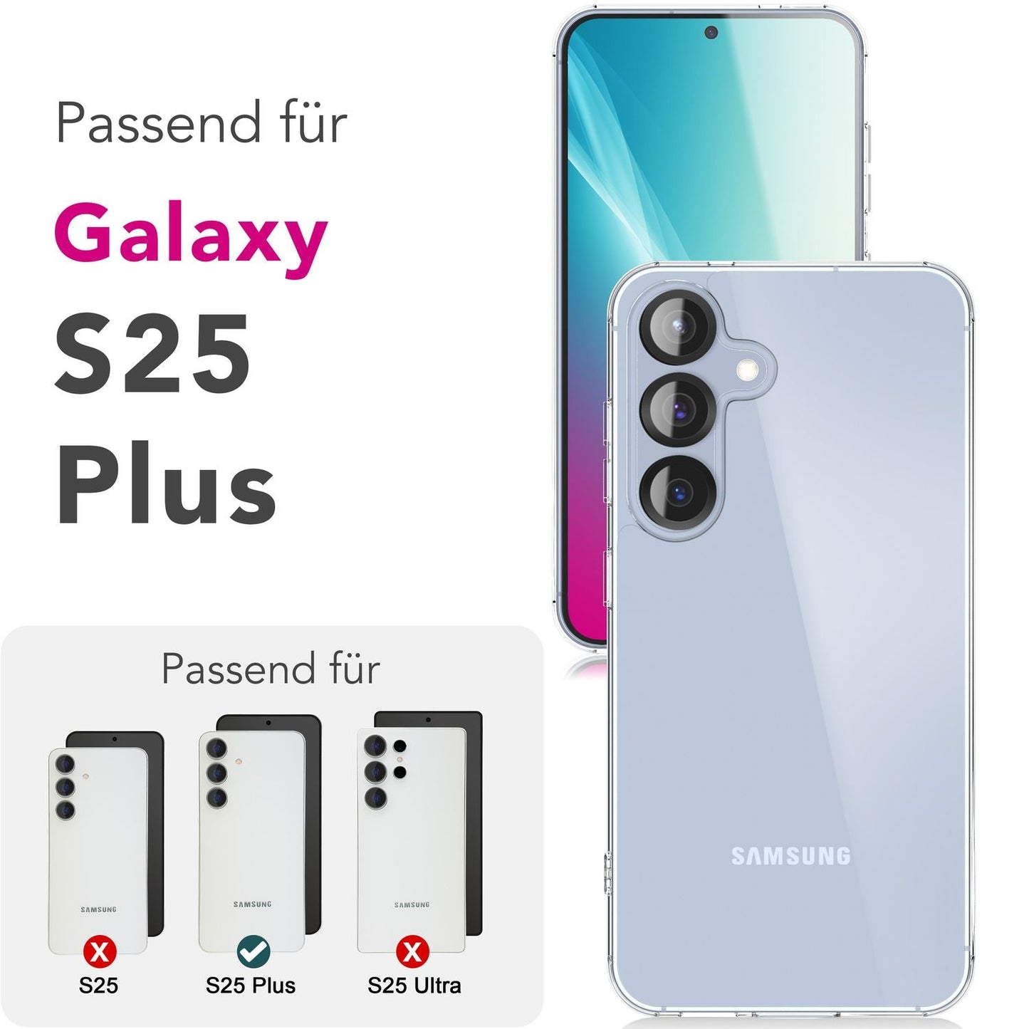 NALIA Blyss für Samsung Galaxy S25 Plus Hülle, Ultra Transparente Handyhülle, Klare Kratzfeste Harte Rückseite und Anti-Schock Silikon-Rahmen, Klarsichthülle mit Anti-Gelb Effekt