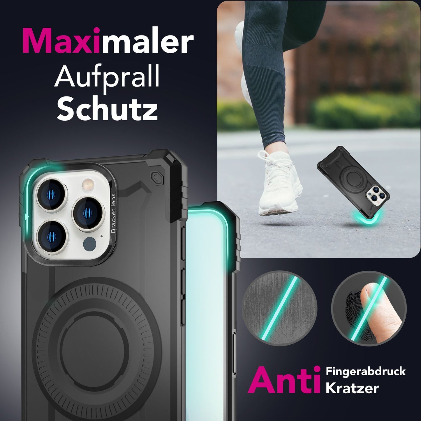 NALIA Granite für iPhone 16 Pro Hülle [für MagSafe], Extrem Robuster Panzerschutz, Starker MagPower Magnet, Schock- und Bruchsicher, Kamera-Standfuß