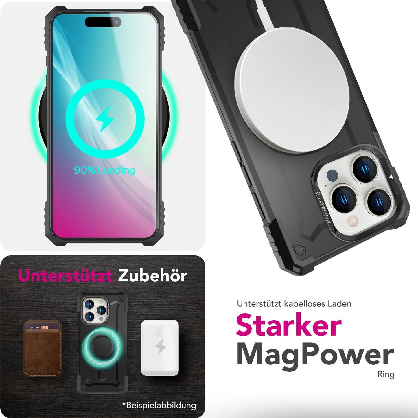 NALIA Granite für iPhone 16 Pro Hülle [für MagSafe], Extrem Robuster Panzerschutz, Starker MagPower Magnet, Schock- und Bruchsicher, Kamera-Standfuß
