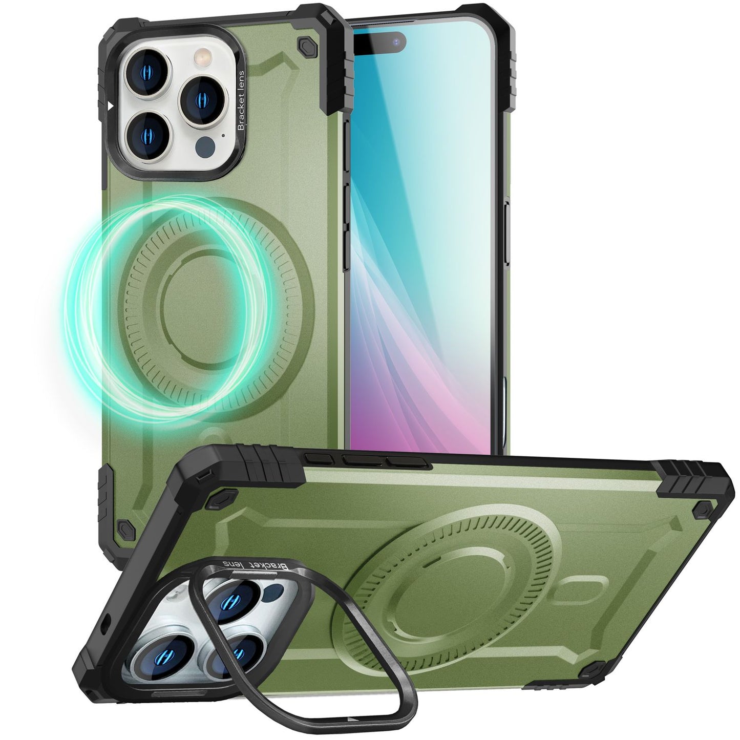 NALIA Granite für iPhone 16 Pro Hülle [für MagSafe], Extrem Robuster Panzerschutz, Starker MagPower Magnet, Schock- und Bruchsicher, Kamera-Standfuß